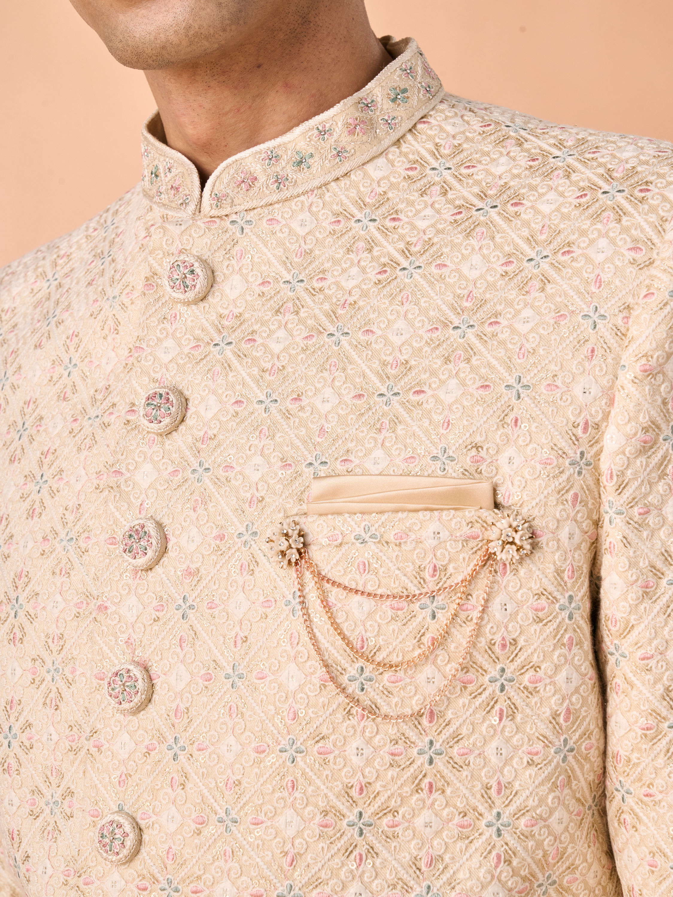 Manyavar Men Regal Beige Sherwani Ensemble