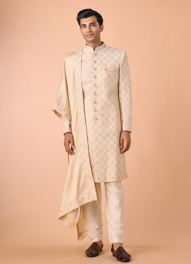Manyavar Men Regal Beige Sherwani Ensemble