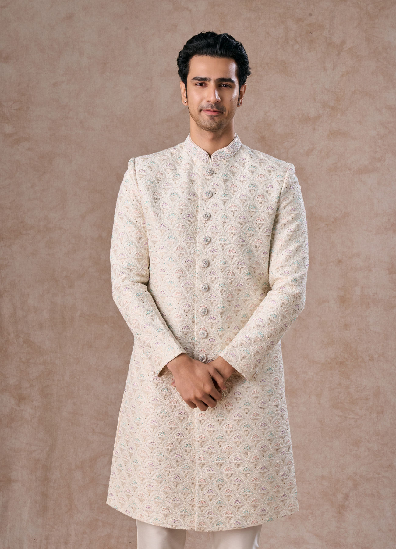 Manyavar Men Warm White Elegance Sherwani