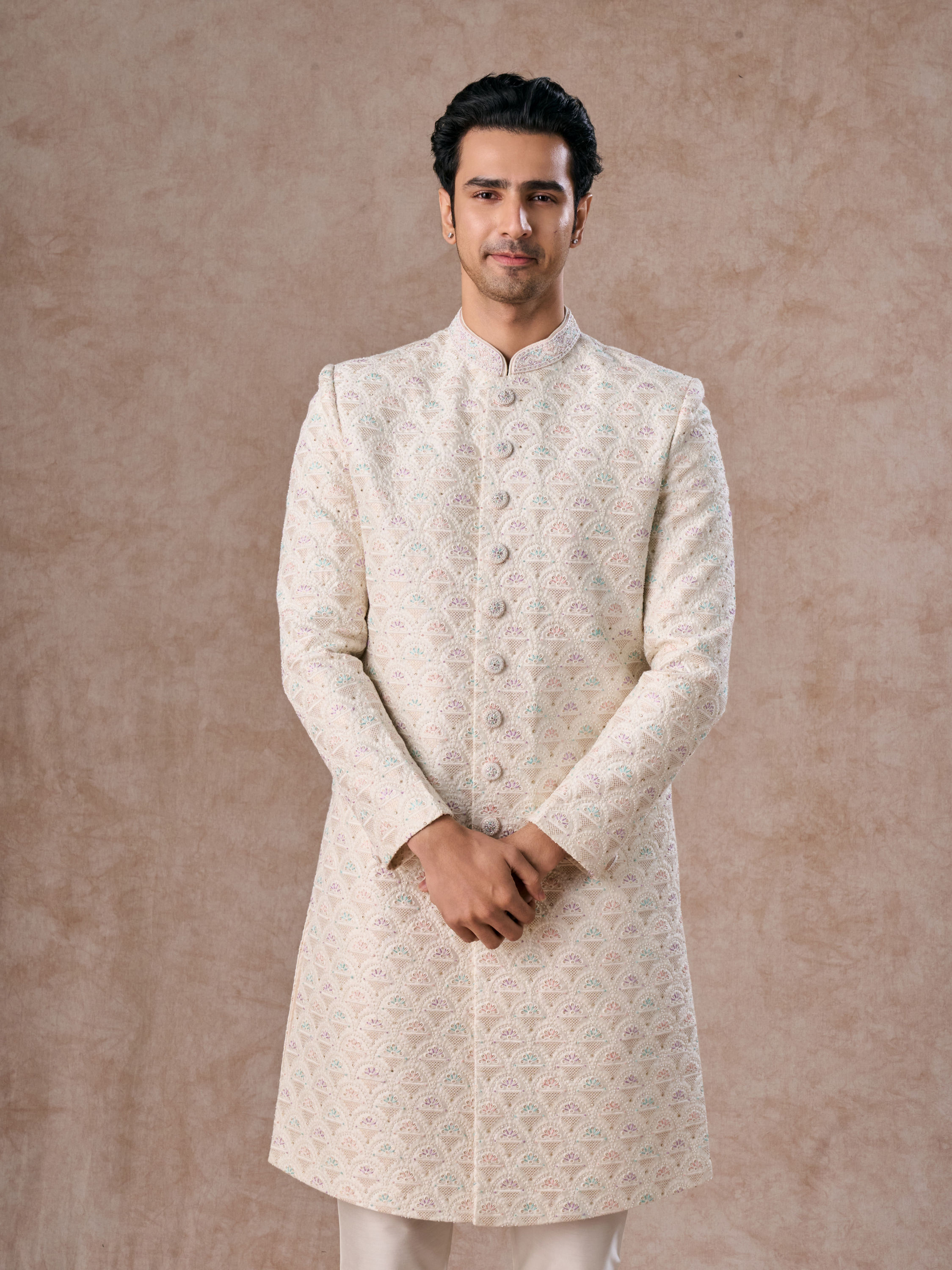 Manyavar Men Warm White Elegance Sherwani
