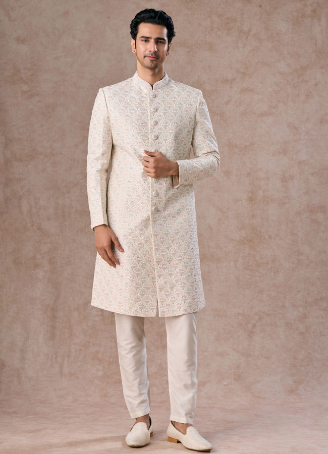 Manyavar Men Warm White Elegance Sherwani