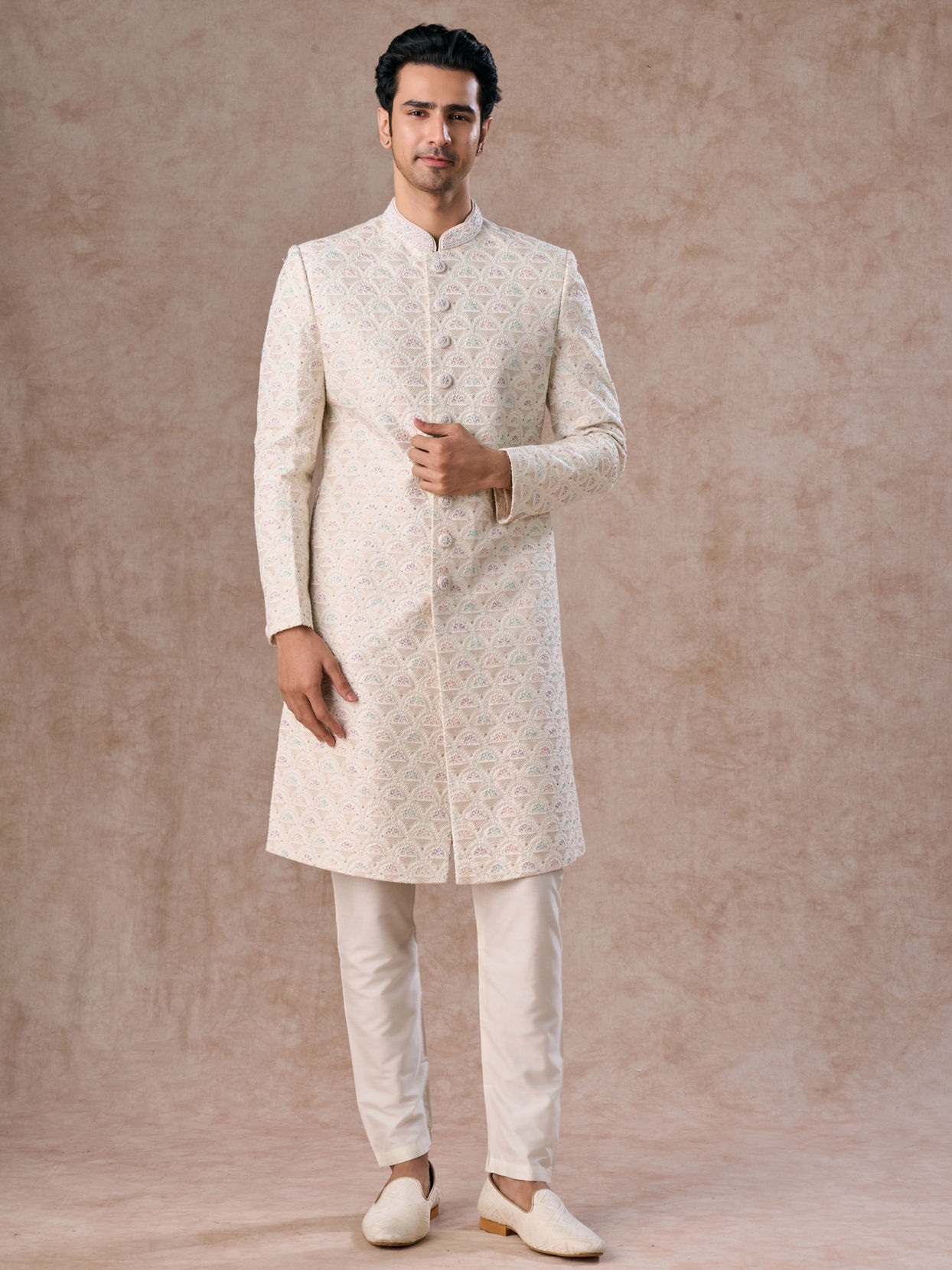 Manyavar Men Warm White Elegance Sherwani