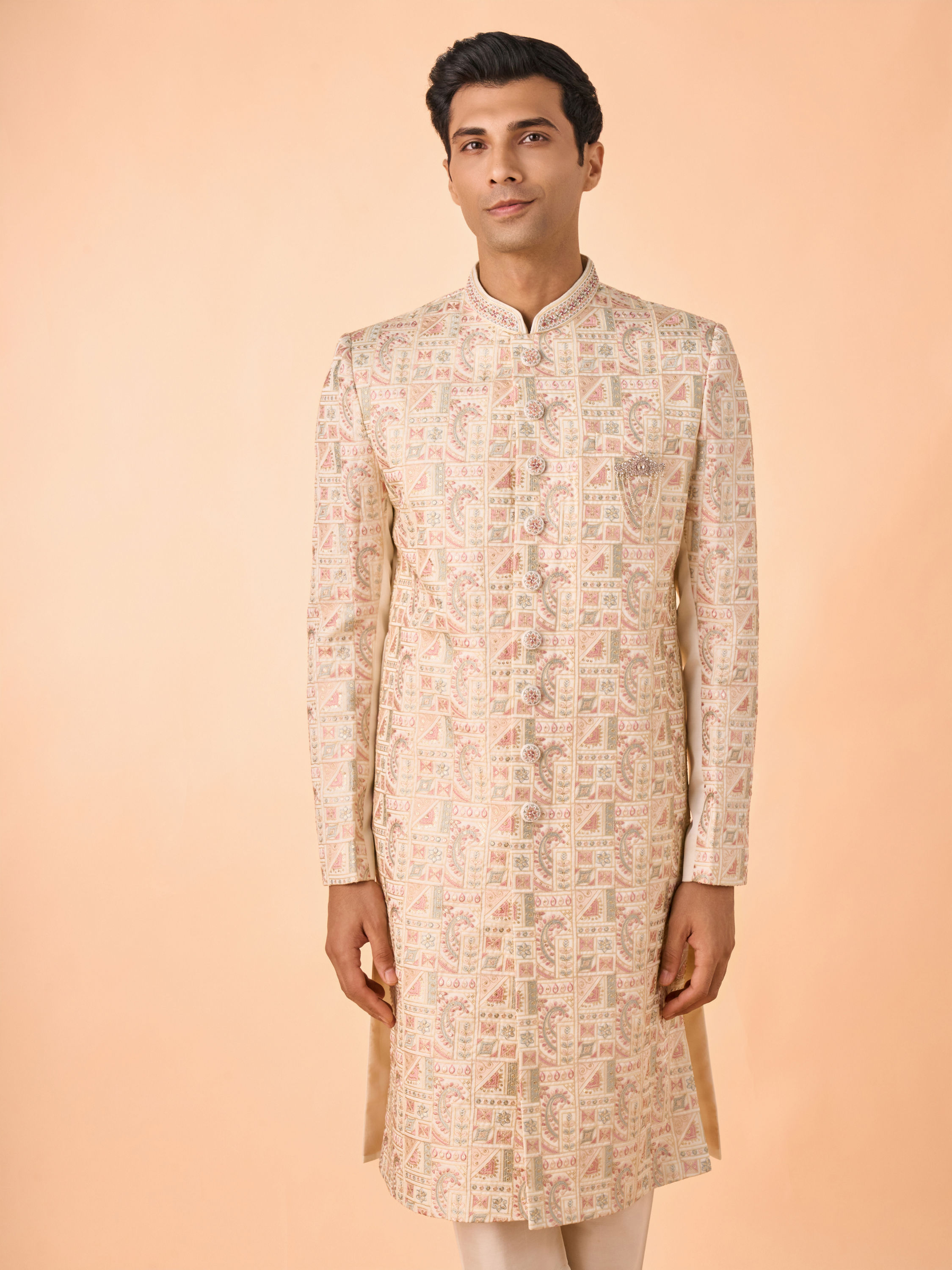 Manyavar Men Resplendent Cream Sherwani
