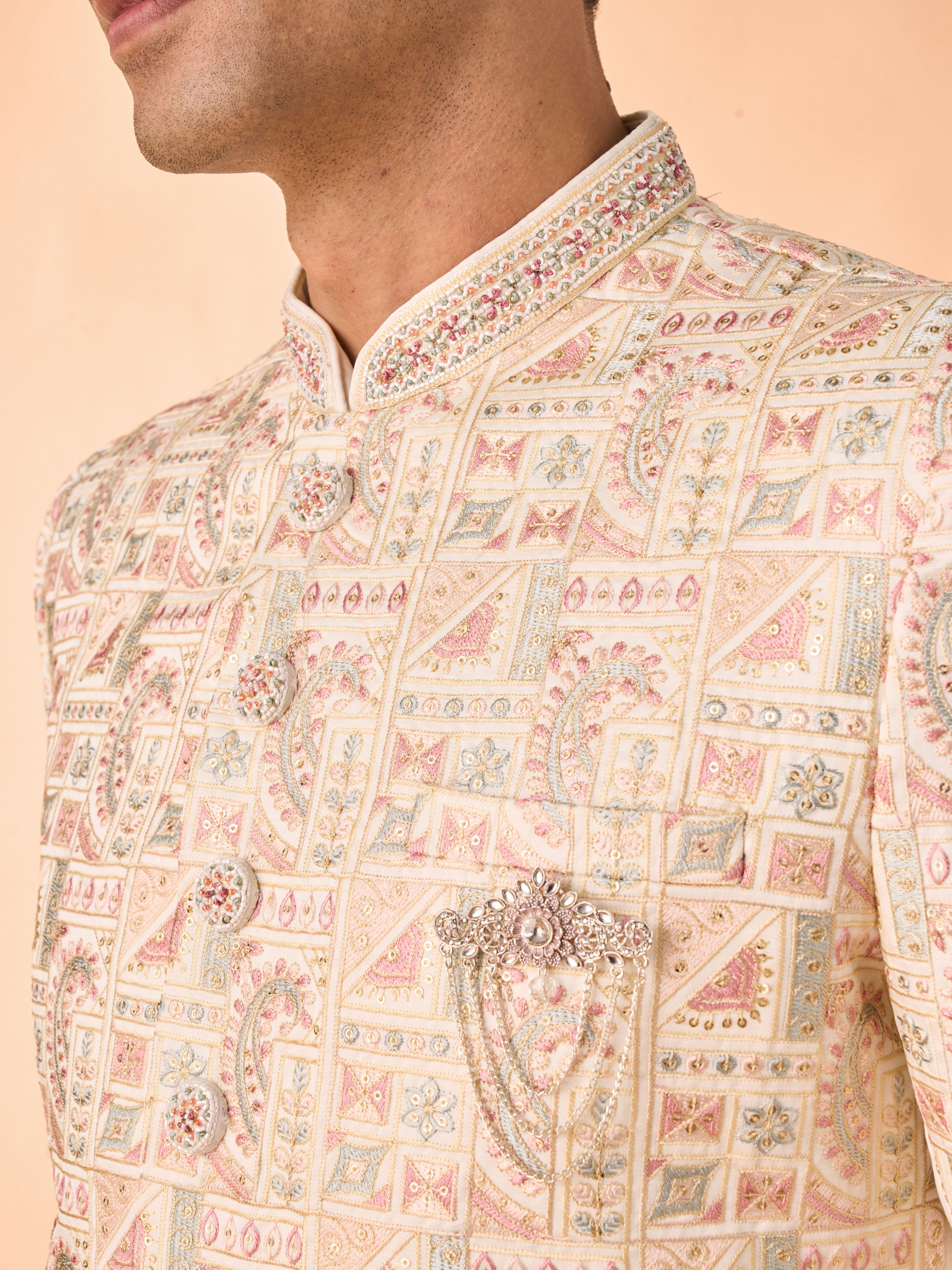 Manyavar Men Resplendent Cream Sherwani