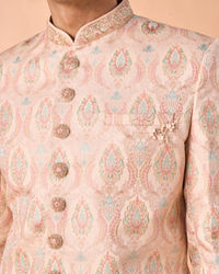 Manyavar Men Peach Brocade Sherwani