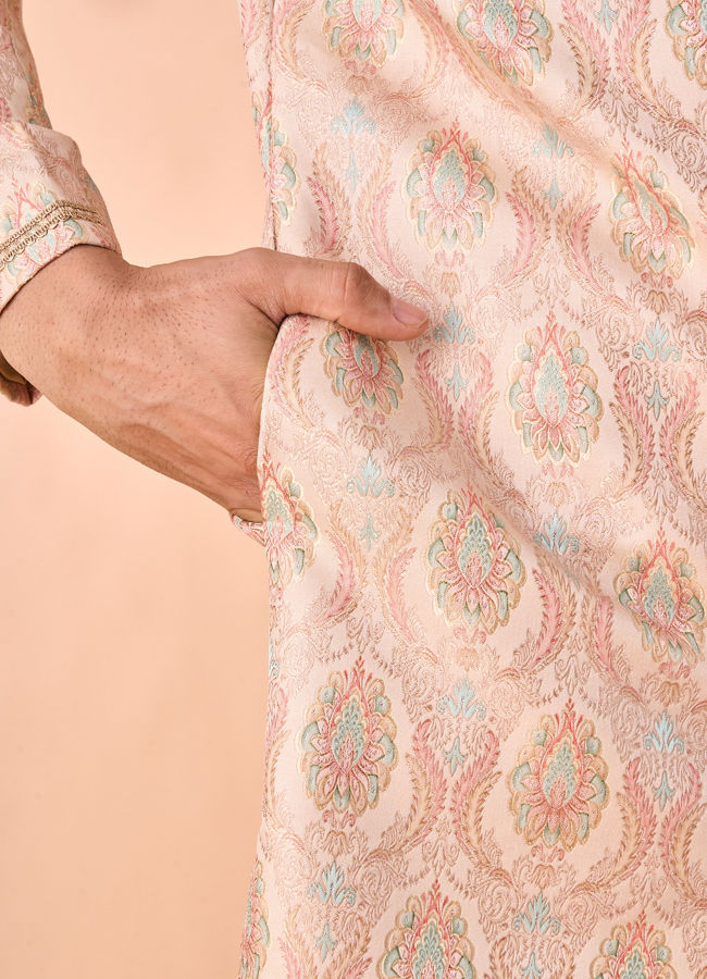 Manyavar Men Peach Brocade Sherwani