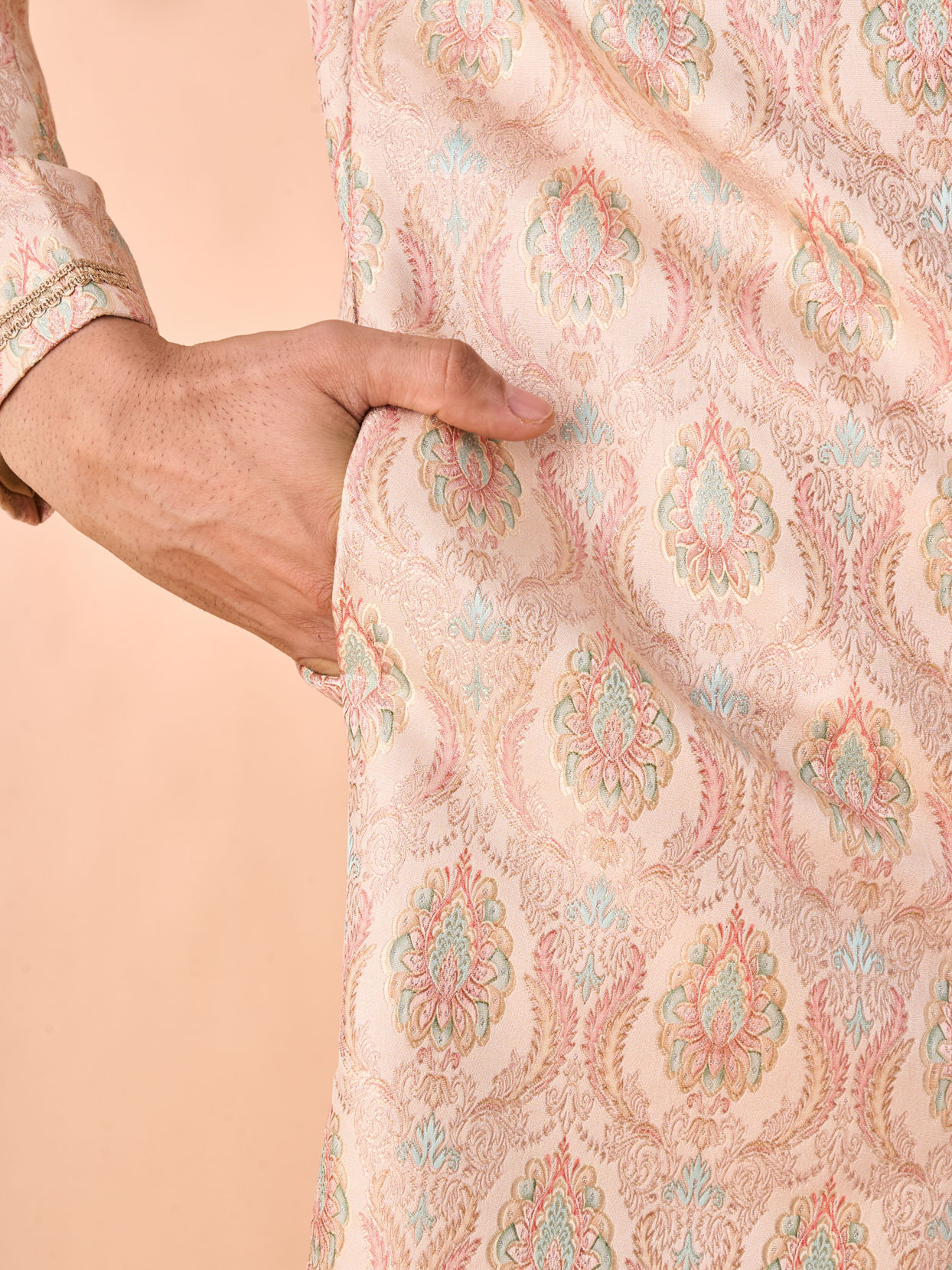 Manyavar Men Peach Brocade Sherwani