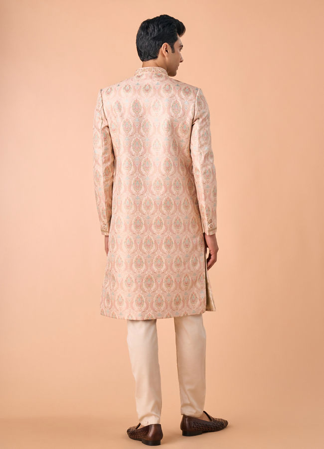 Manyavar Men Peach Brocade Sherwani