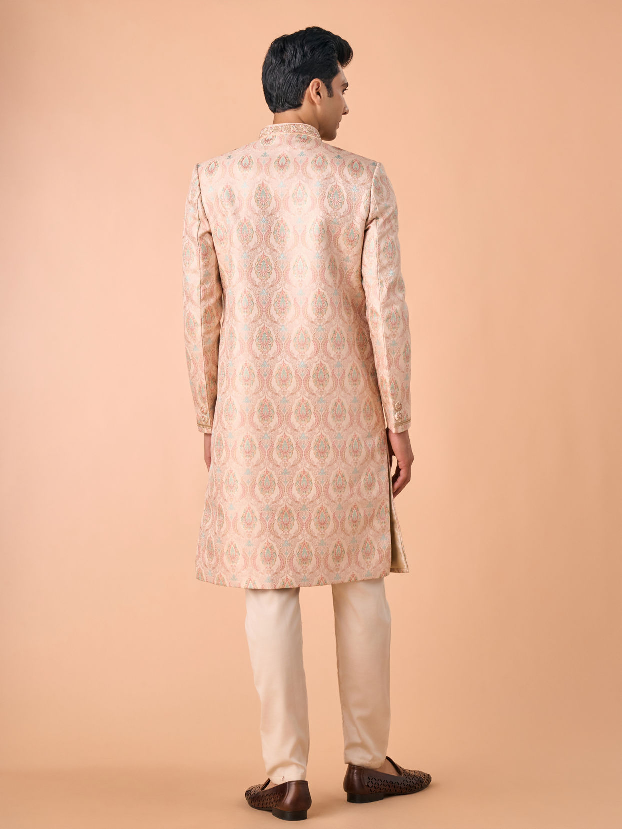Manyavar Men Peach Brocade Sherwani