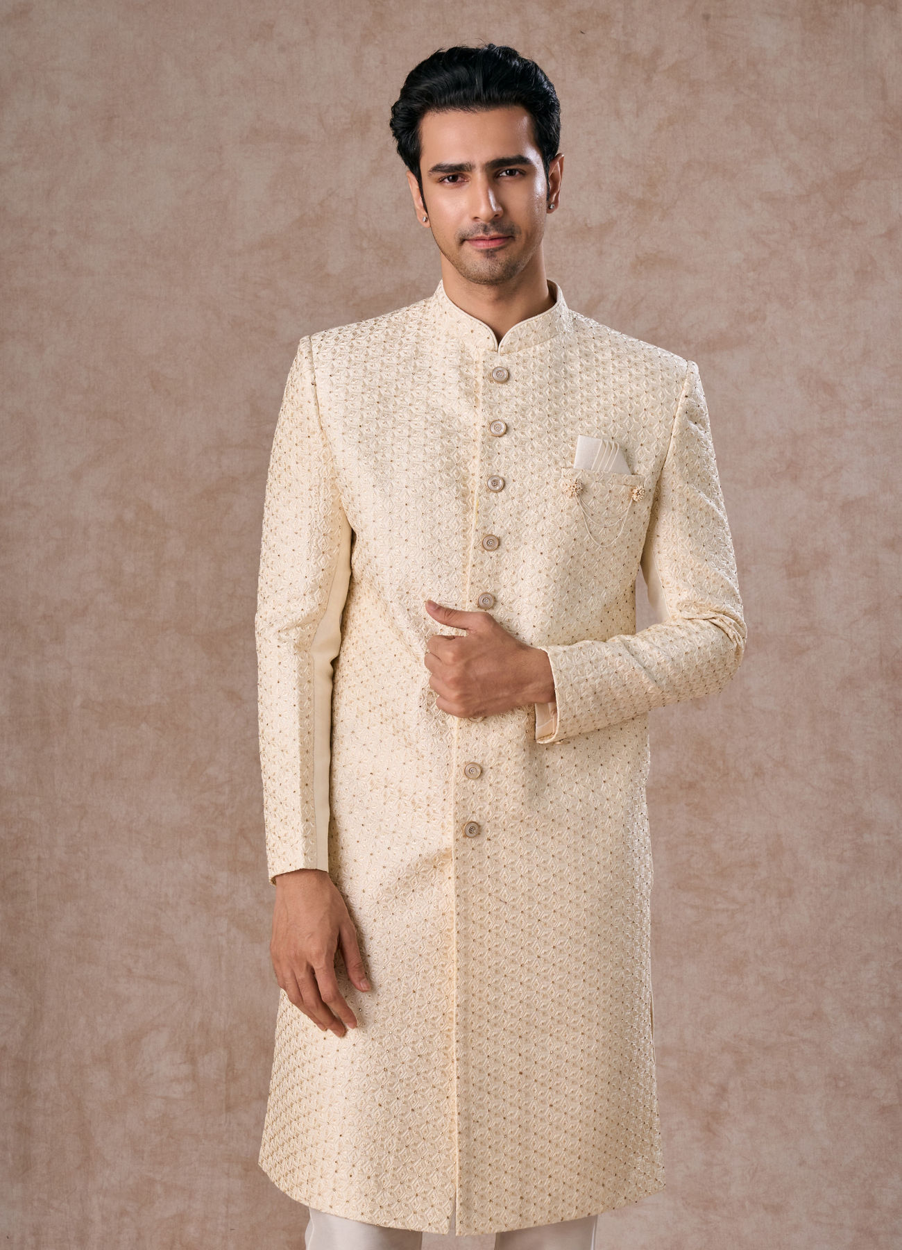Manyavar Men Cream Elegance Sherwani