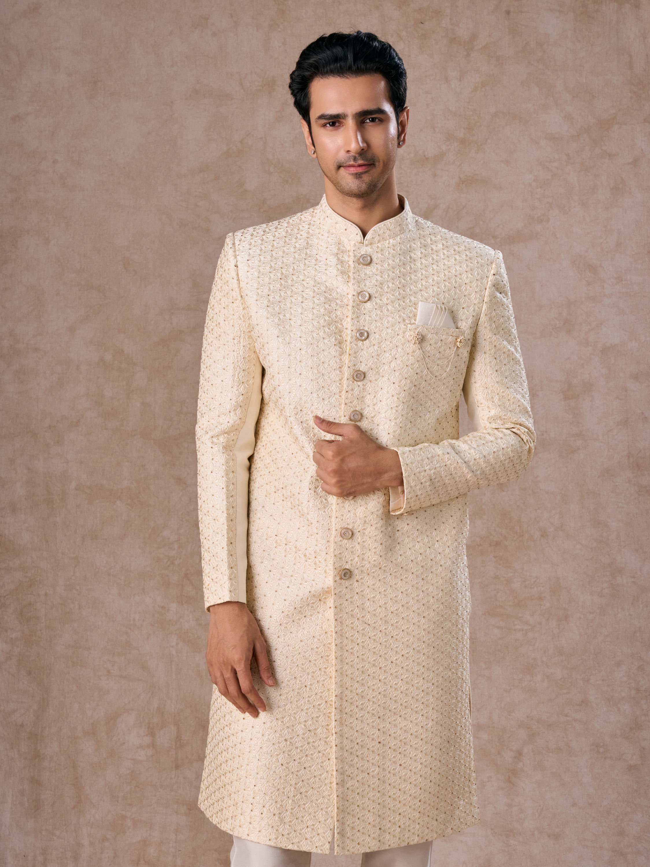 Manyavar Men Cream Elegance Sherwani
