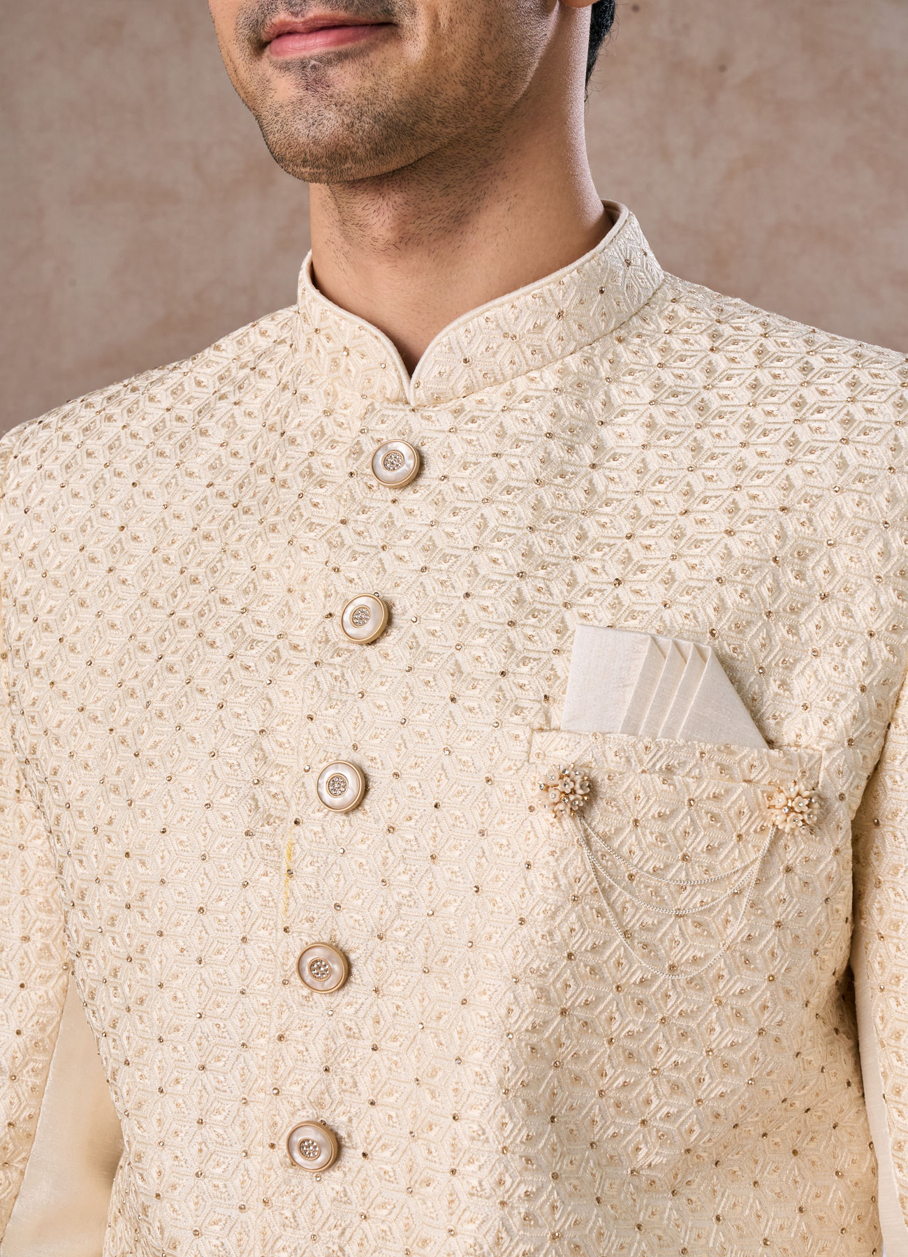 Manyavar Men Cream Elegance Sherwani