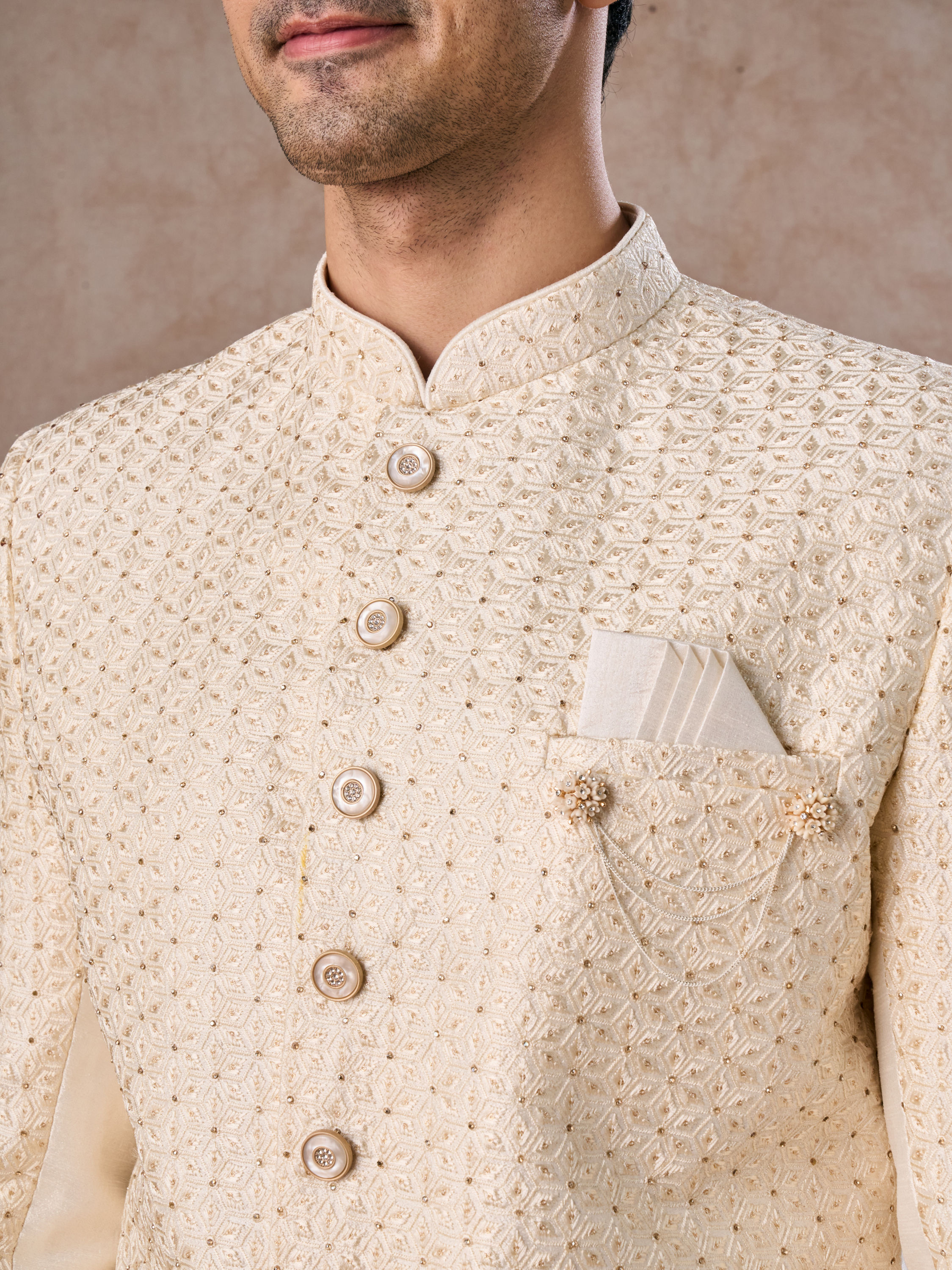Manyavar Men Cream Elegance Sherwani