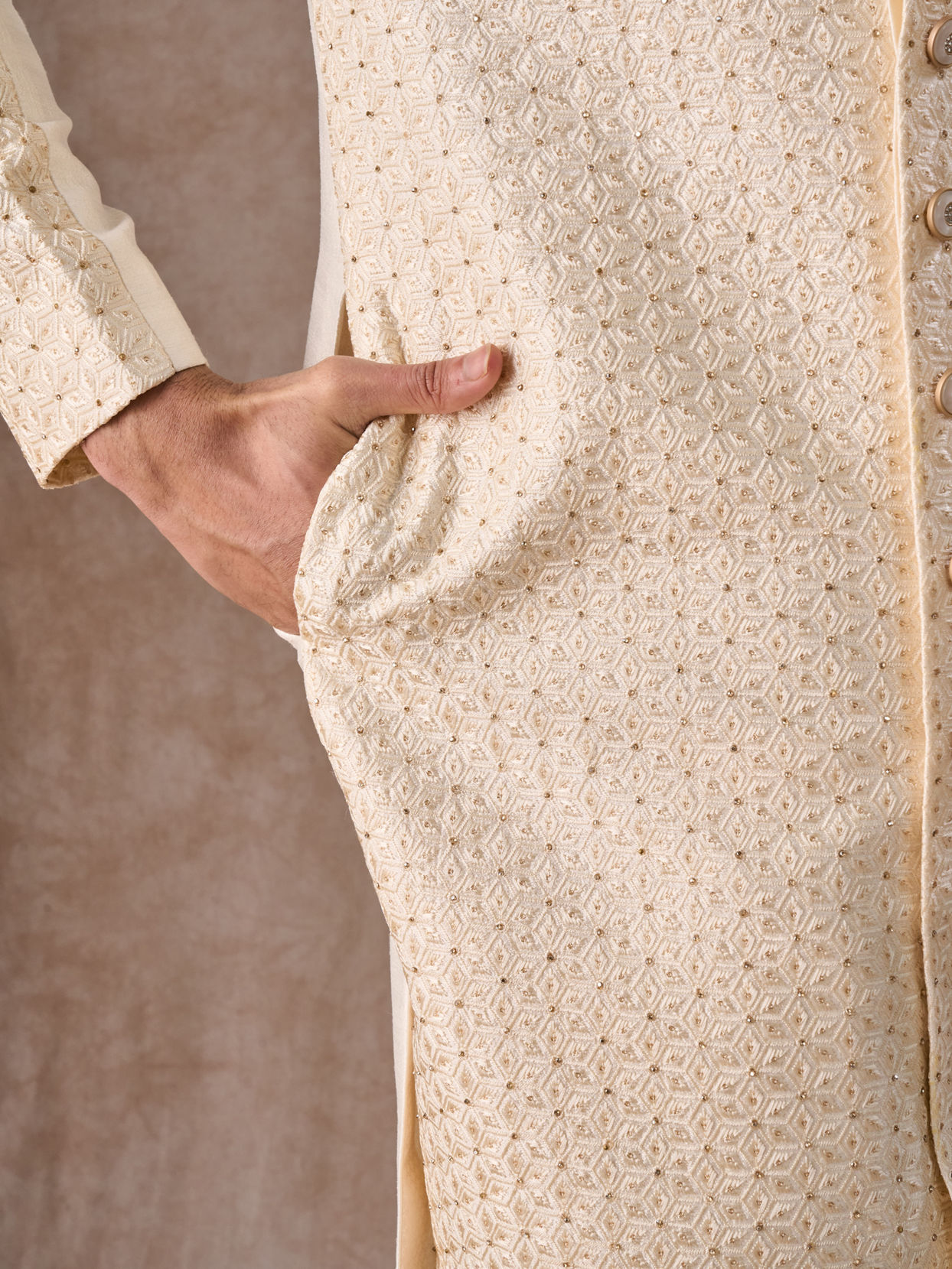 Manyavar Men Cream Elegance Sherwani