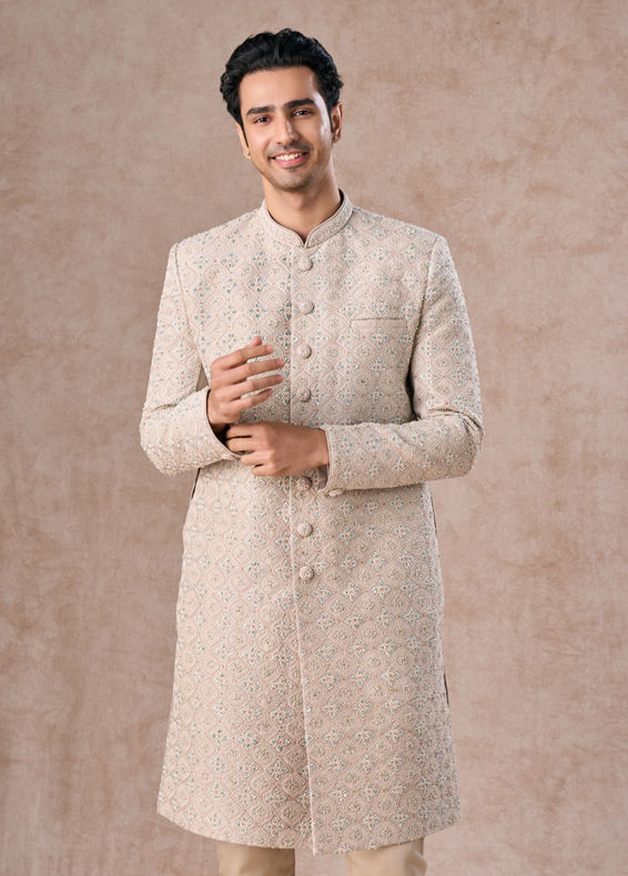 Manyavar Men Light Grey Elegance Sherwani