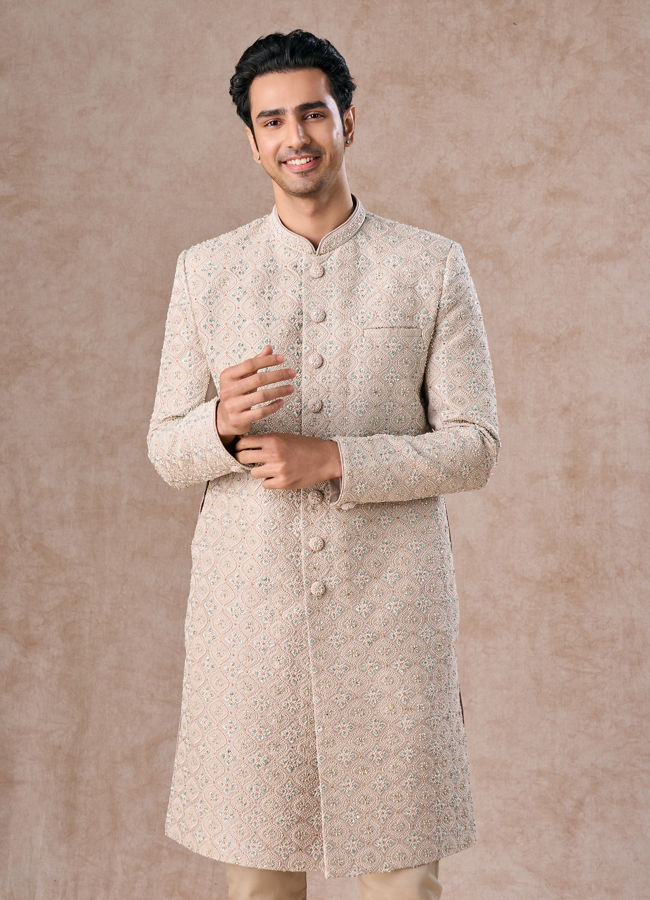 Manyavar Men Light Grey Elegance Sherwani