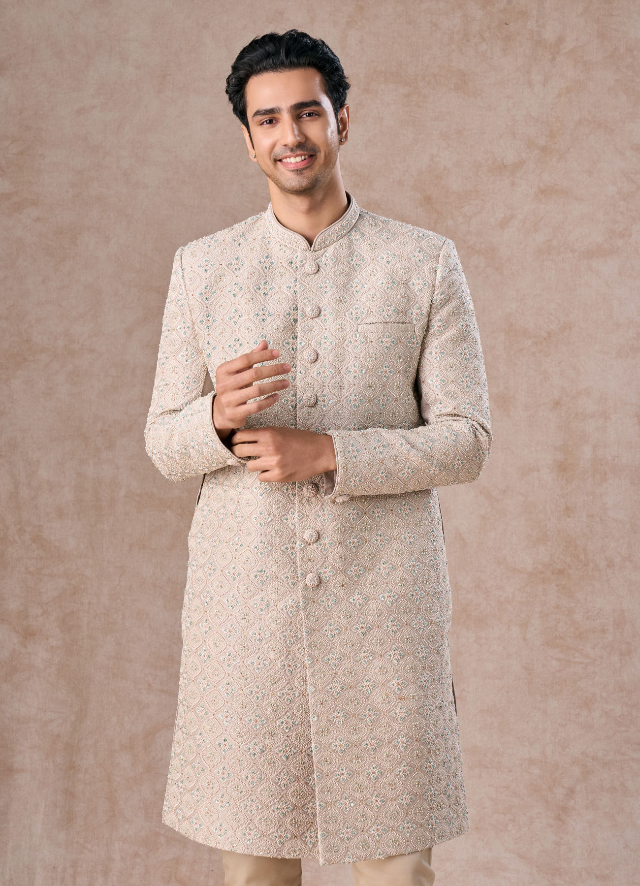 Manyavar Men Light Grey Elegance Sherwani