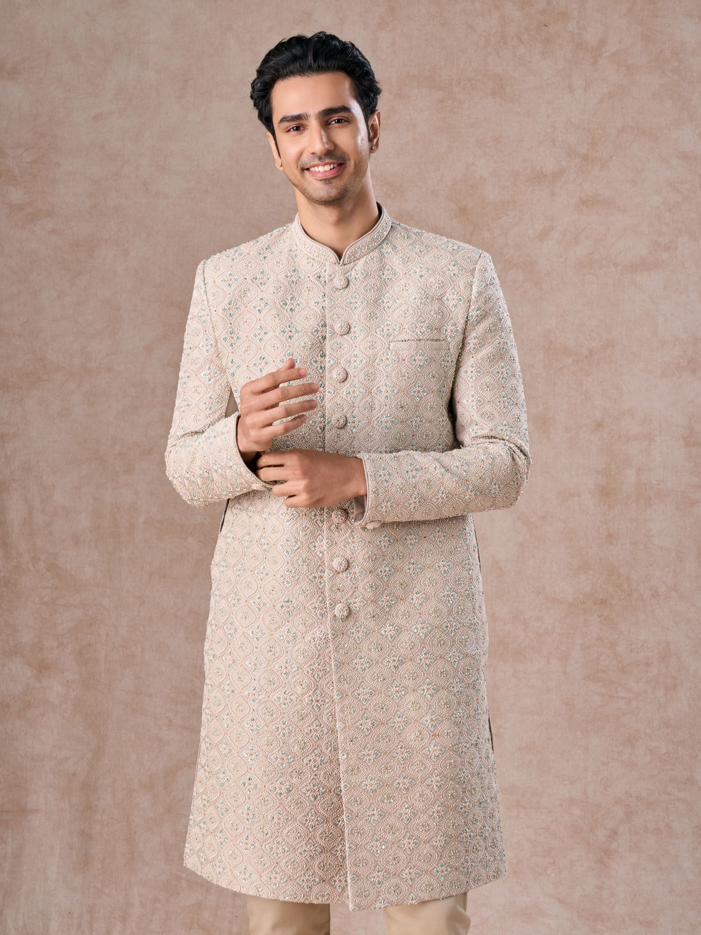 Manyavar Men Light Grey Elegance Sherwani