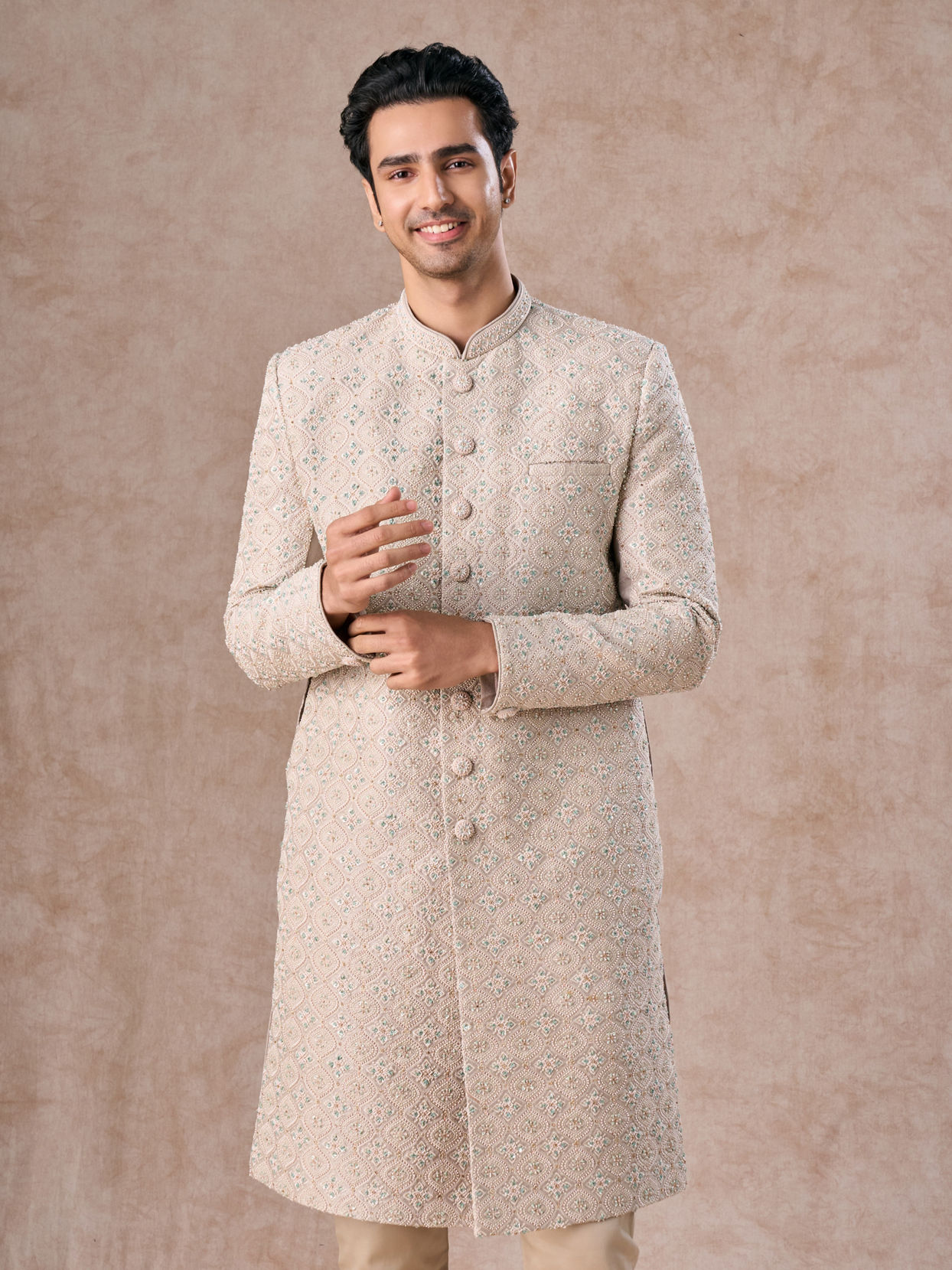 Manyavar Men Light Grey Elegance Sherwani