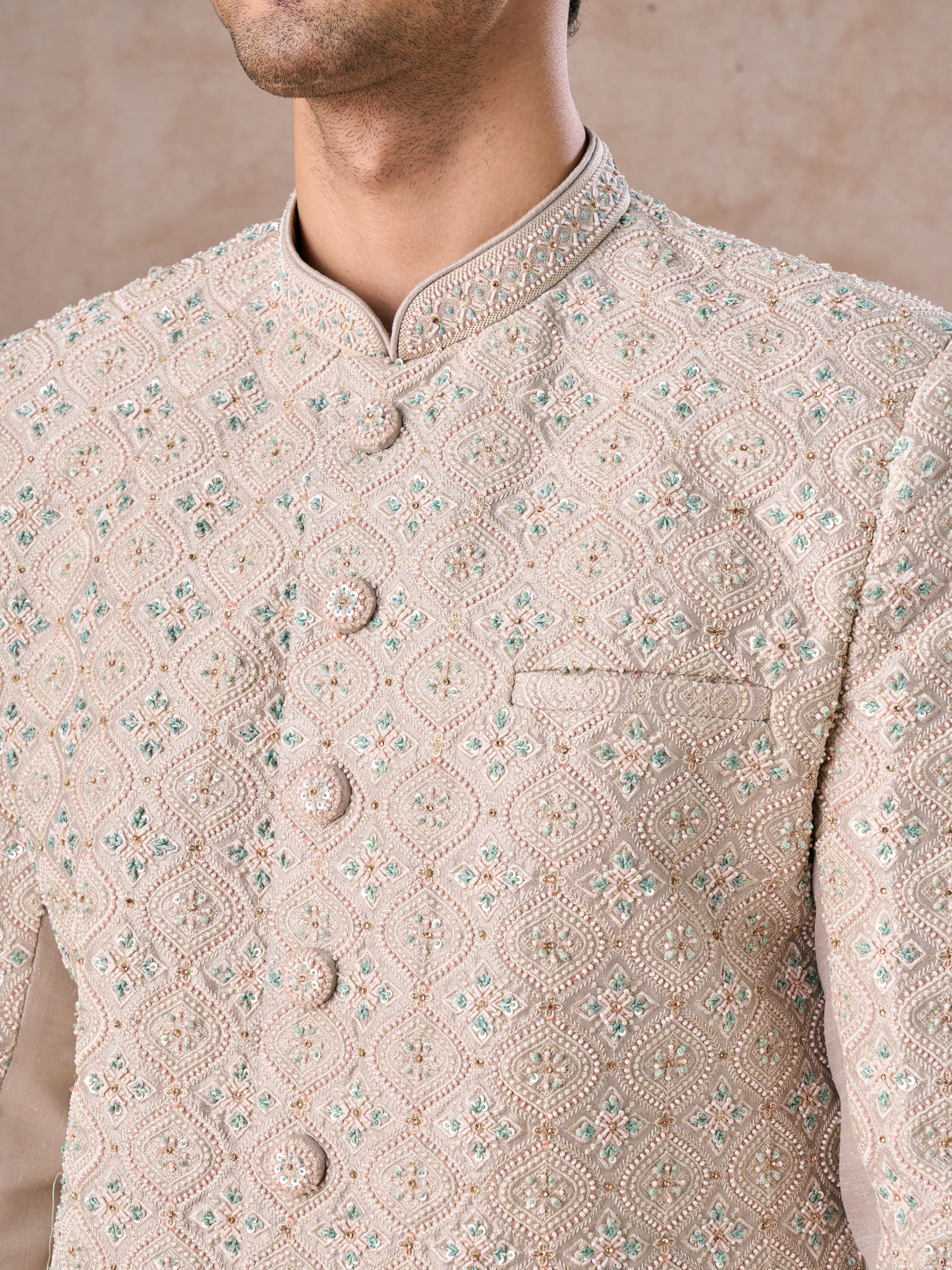 Manyavar Men Light Grey Elegance Sherwani