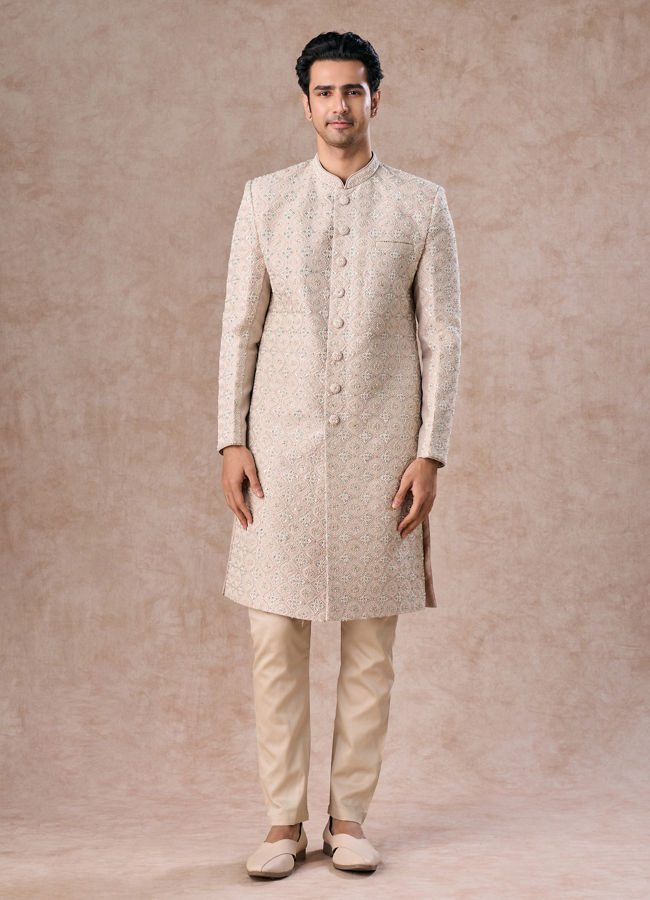Manyavar Men Light Grey Elegance Sherwani