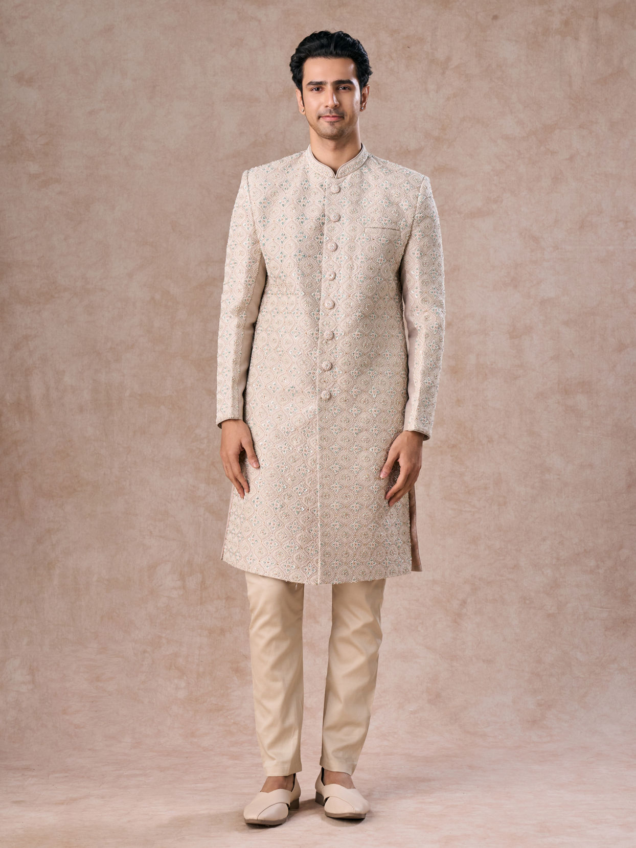 Manyavar Men Light Grey Elegance Sherwani