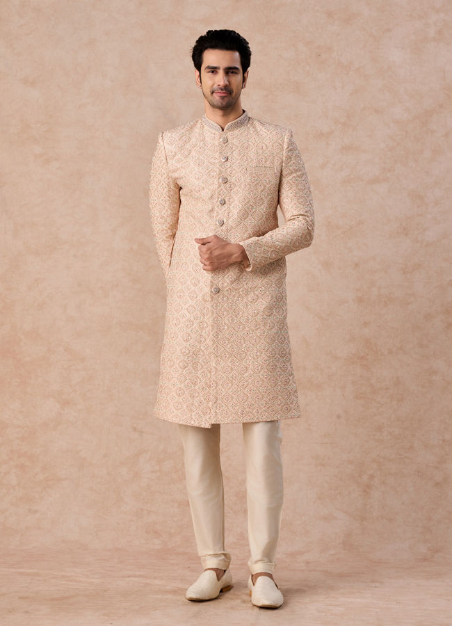 Manyavar Men Peach Elegance Sherwani