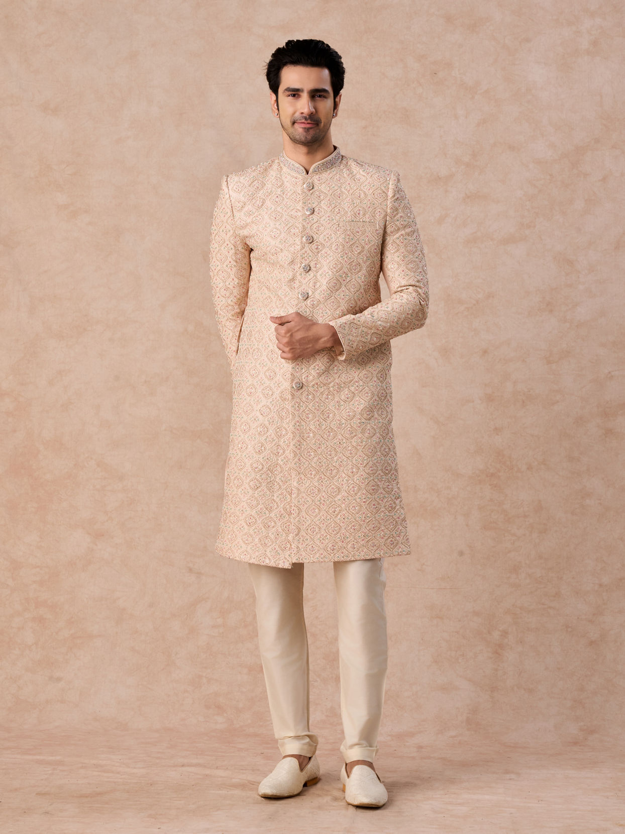 Manyavar Men Peach Elegance Sherwani
