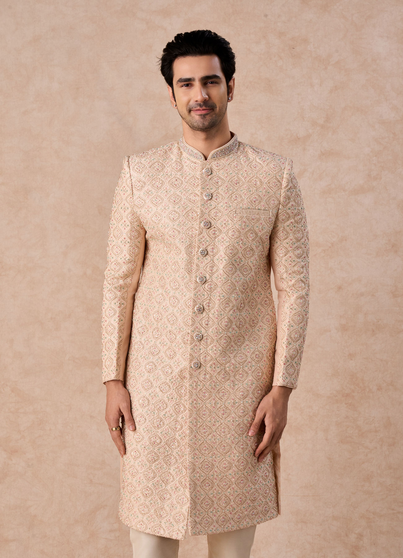 Manyavar Men Peach Elegance Sherwani
