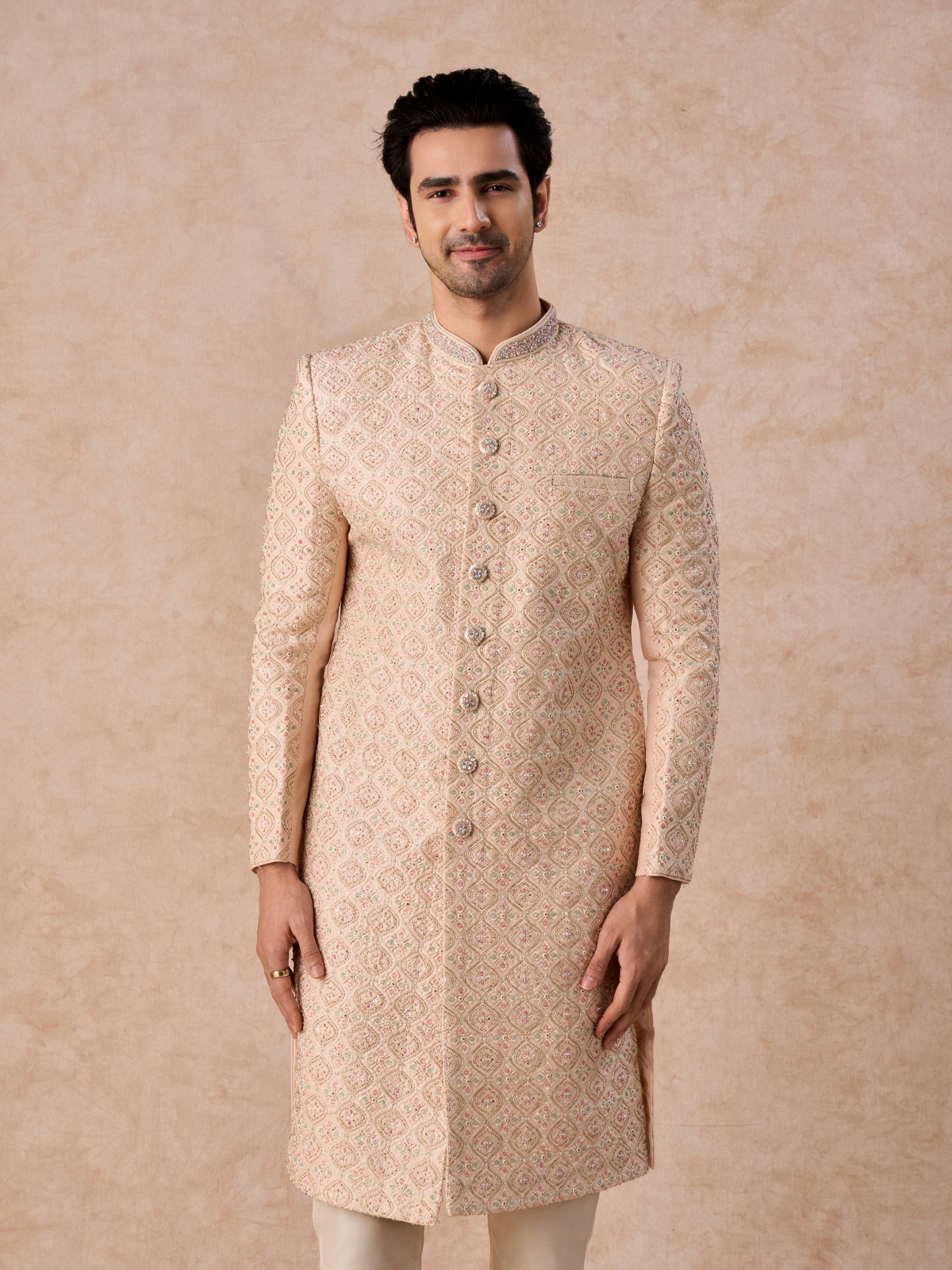 Manyavar Men Peach Elegance Sherwani