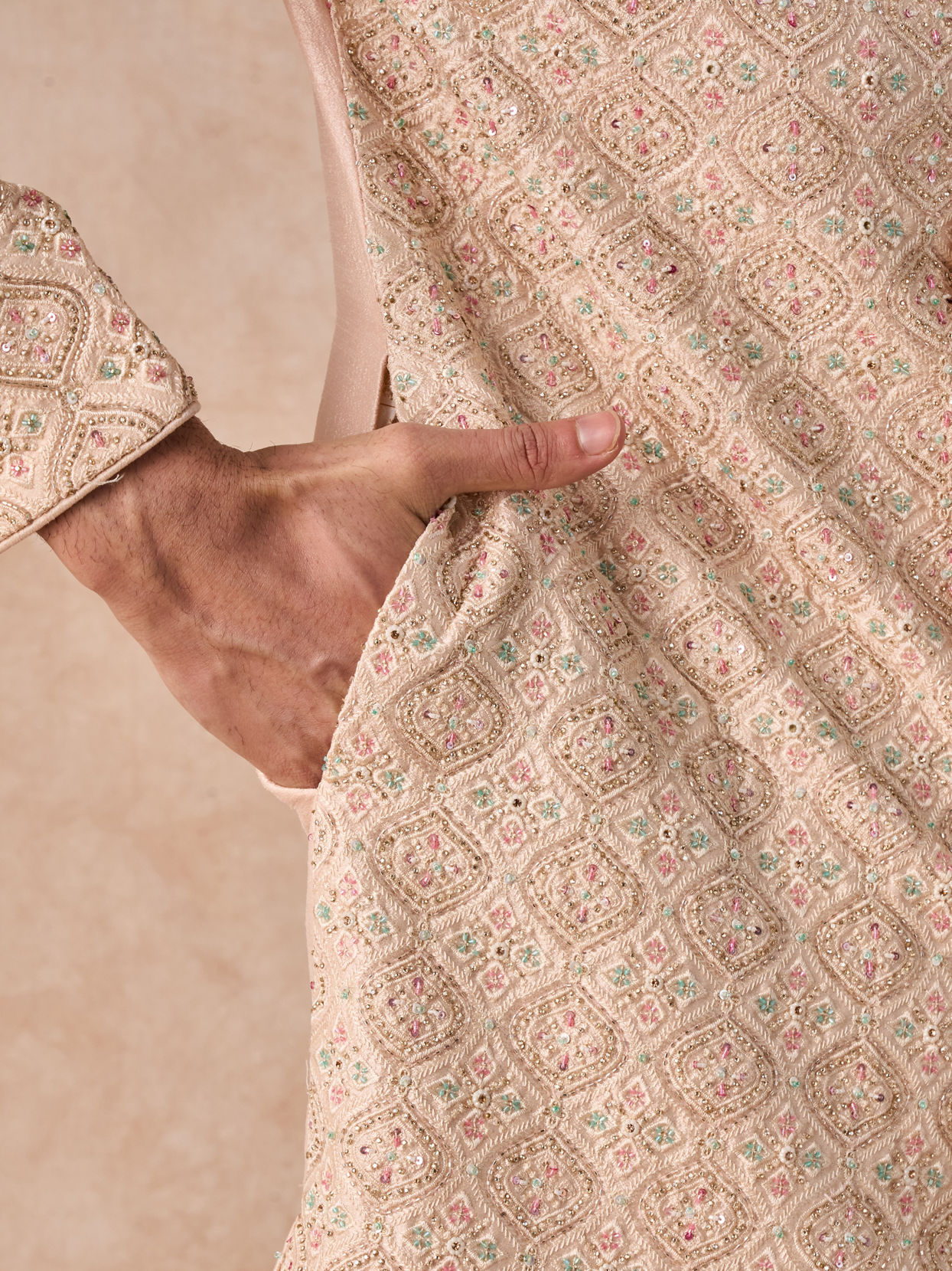 Manyavar Men Peach Elegance Sherwani