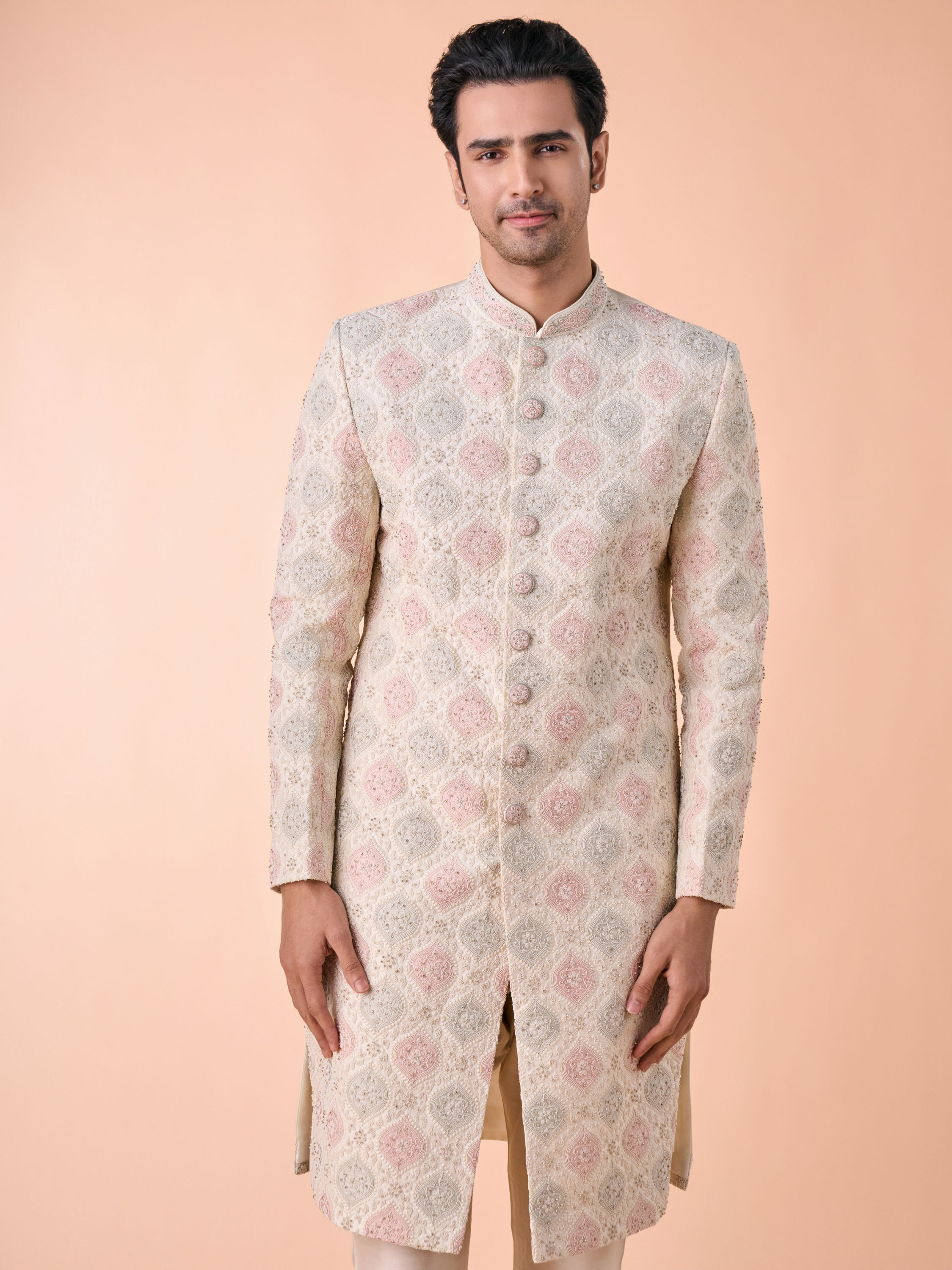 Manyavar Men Elegant Cream Sherwani