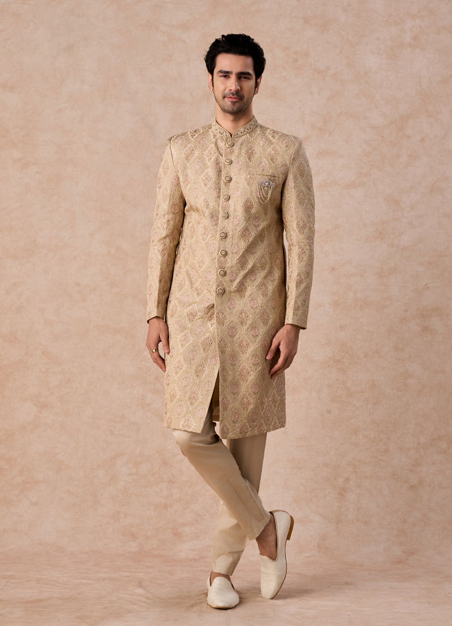 Manyavar Men Walnut Beige Grandeur Sherwani
