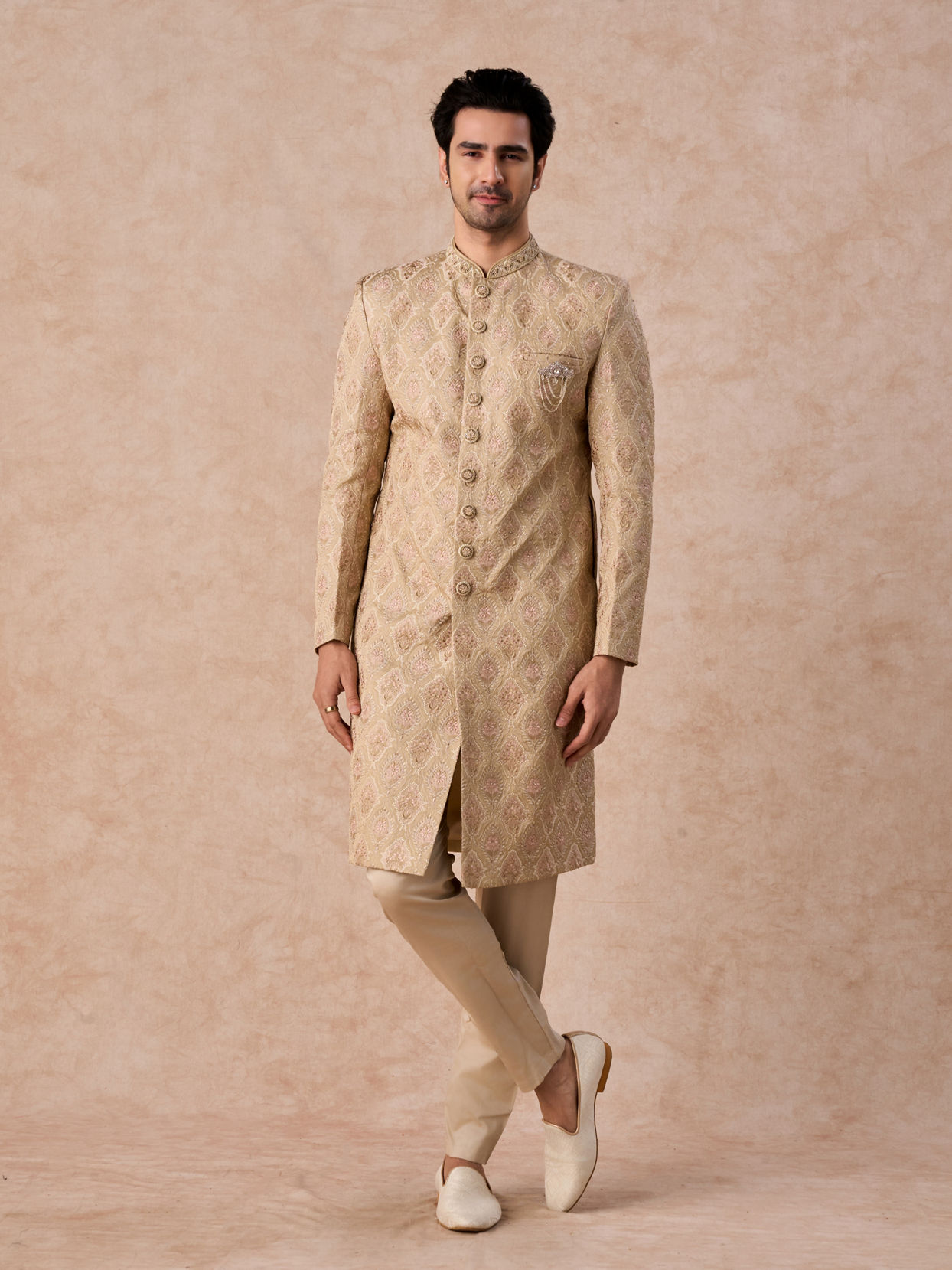 Manyavar Men Walnut Beige Grandeur Sherwani