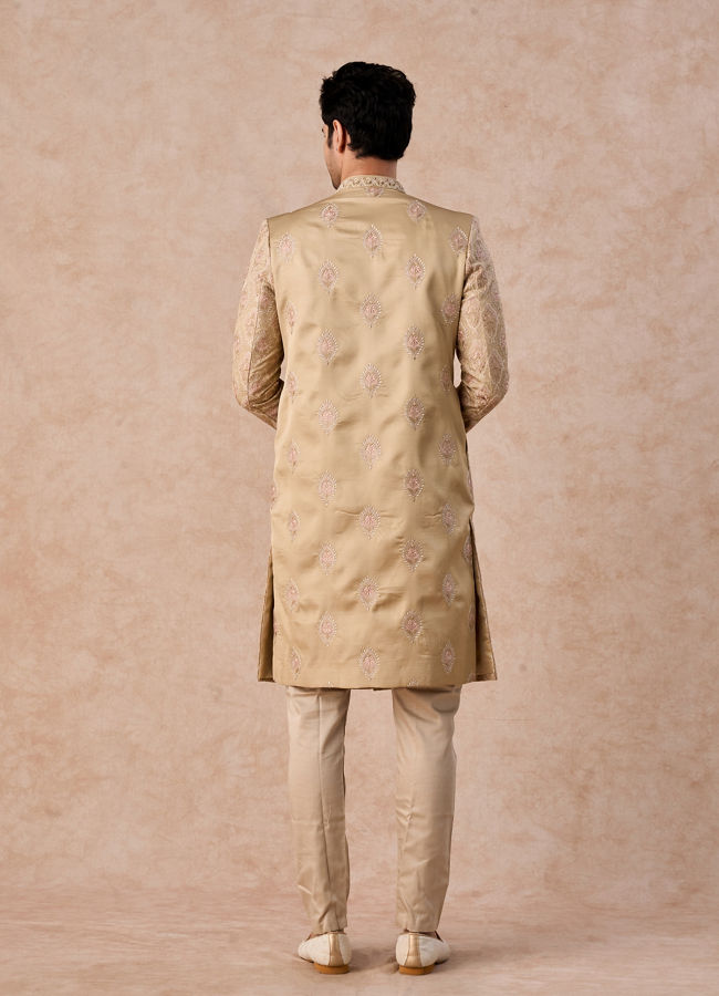 Manyavar Men Walnut Beige Grandeur Sherwani