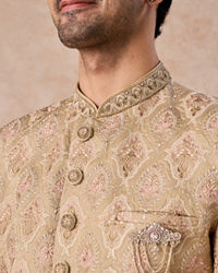Manyavar Men Walnut Beige Grandeur Sherwani