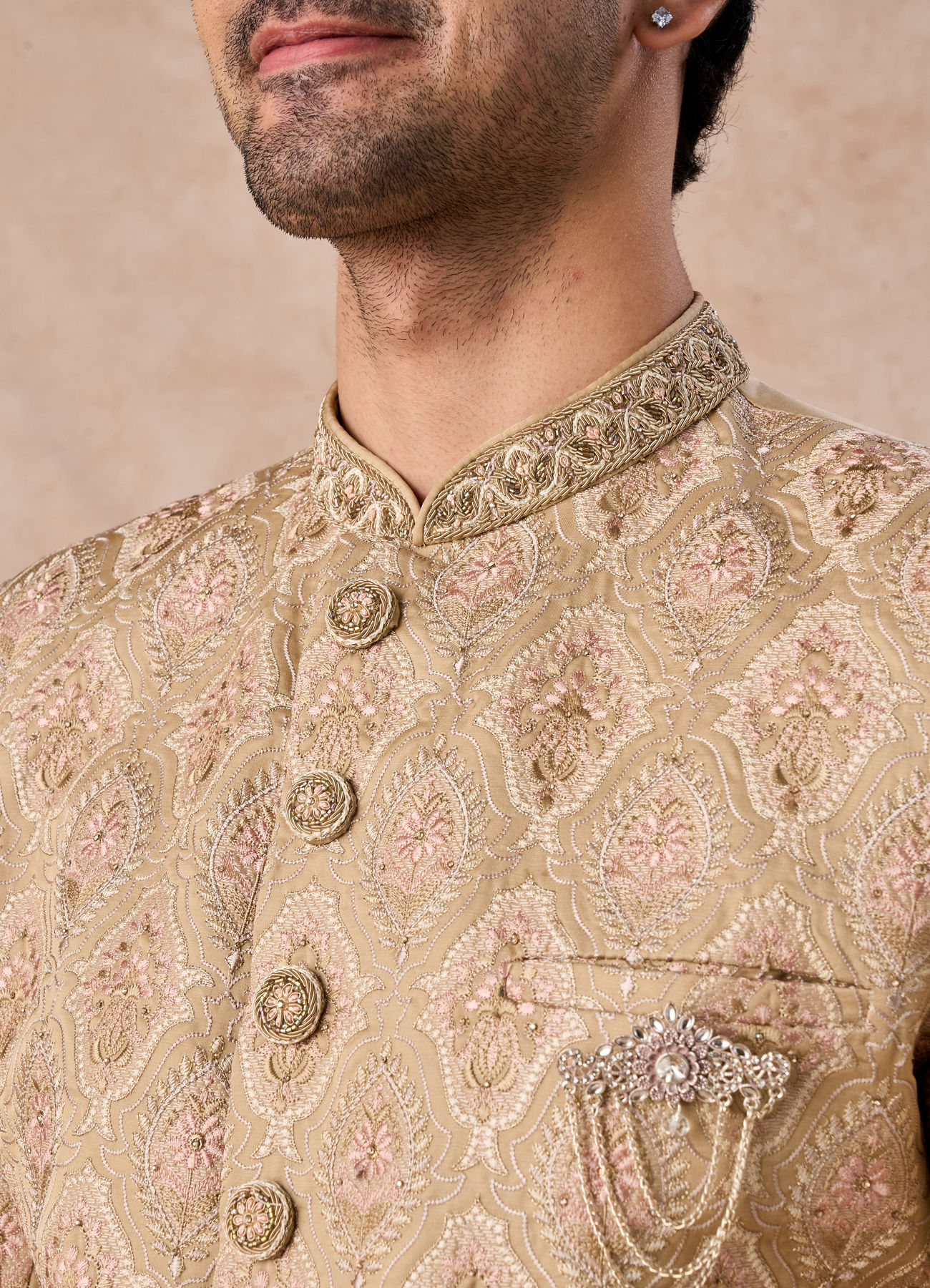Manyavar Men Walnut Beige Grandeur Sherwani