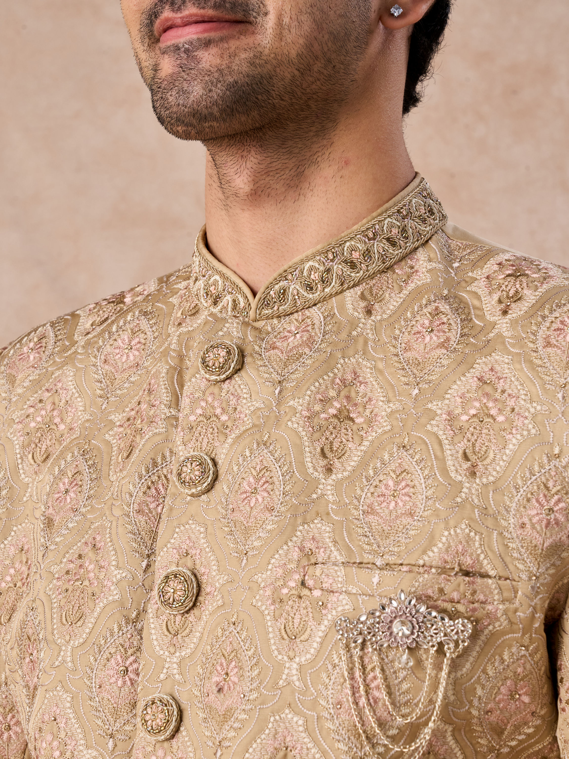Manyavar Men Walnut Beige Grandeur Sherwani