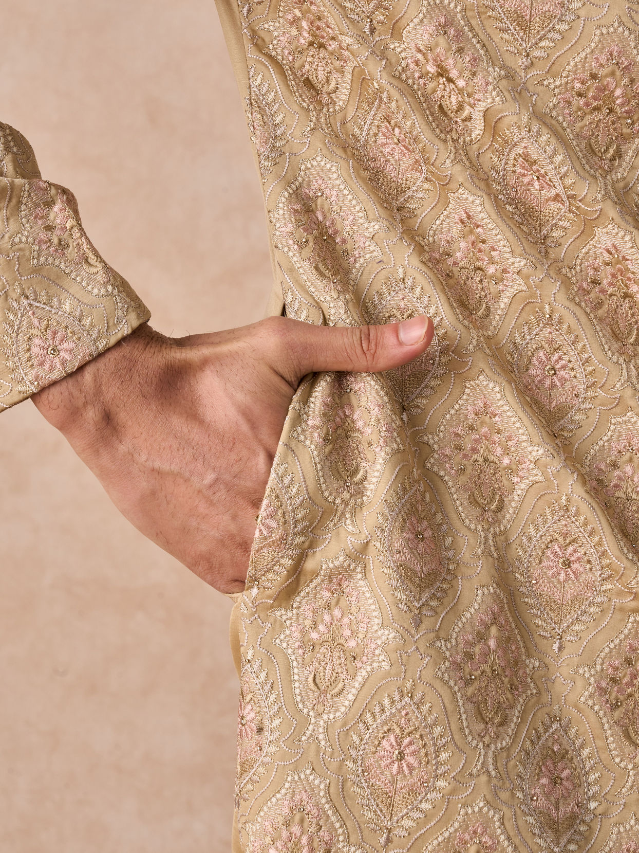 Manyavar Men Walnut Beige Grandeur Sherwani