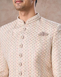 Manyavar Men Classic Cream Velvet Sherwani