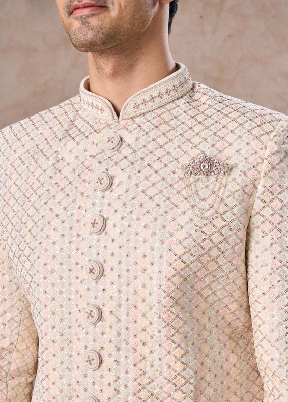 Manyavar Men Classic Cream Velvet Sherwani