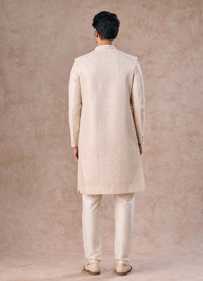 Manyavar Men Classic Cream Velvet Sherwani