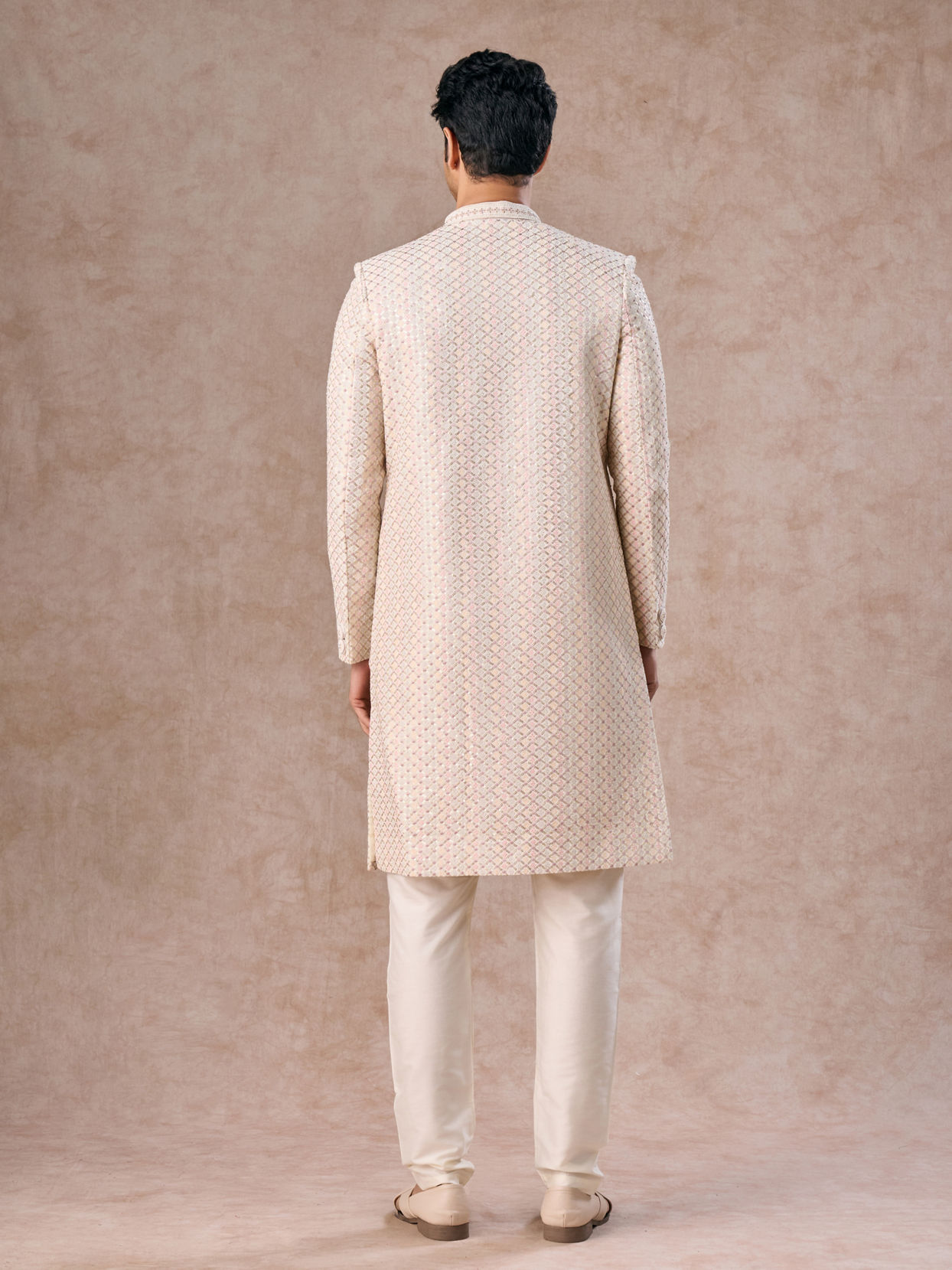 Manyavar Men Classic Cream Velvet Sherwani