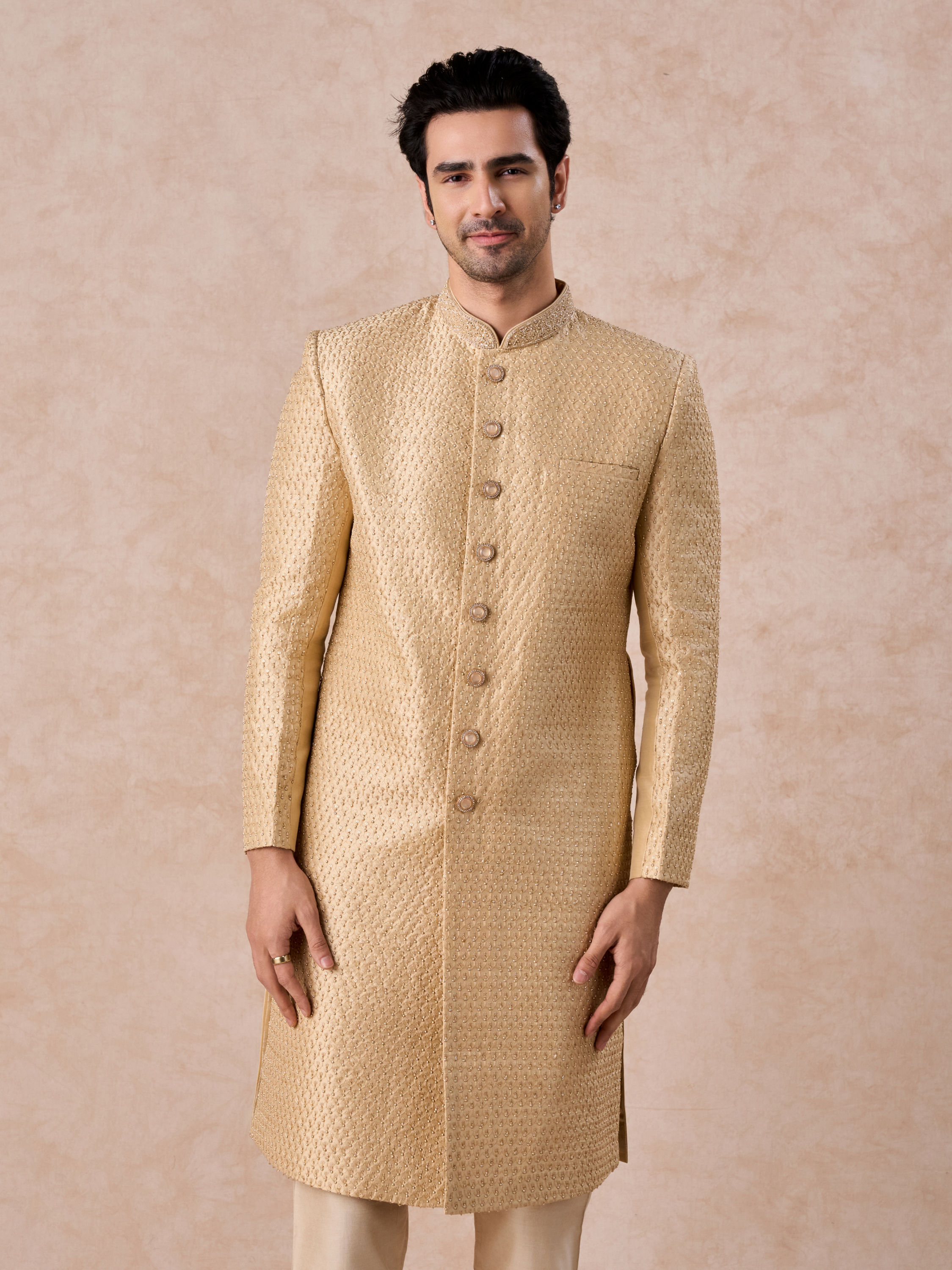 Manyavar Men Fawn Splendor Sherwani