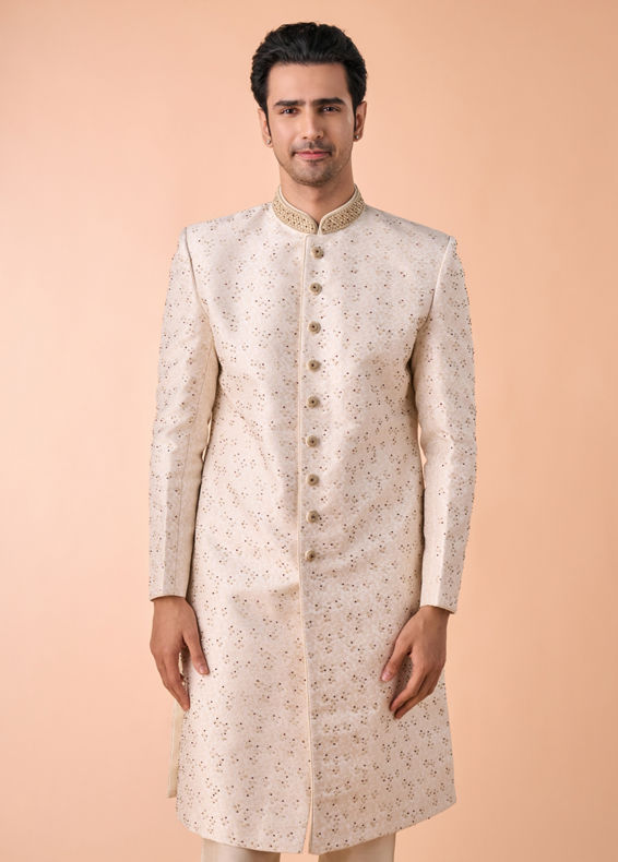 Manyavar Men Cream-coloured Radiant Sherwani