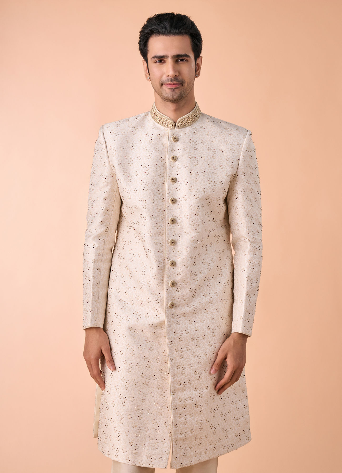 Manyavar Men Cream-coloured Radiant Sherwani