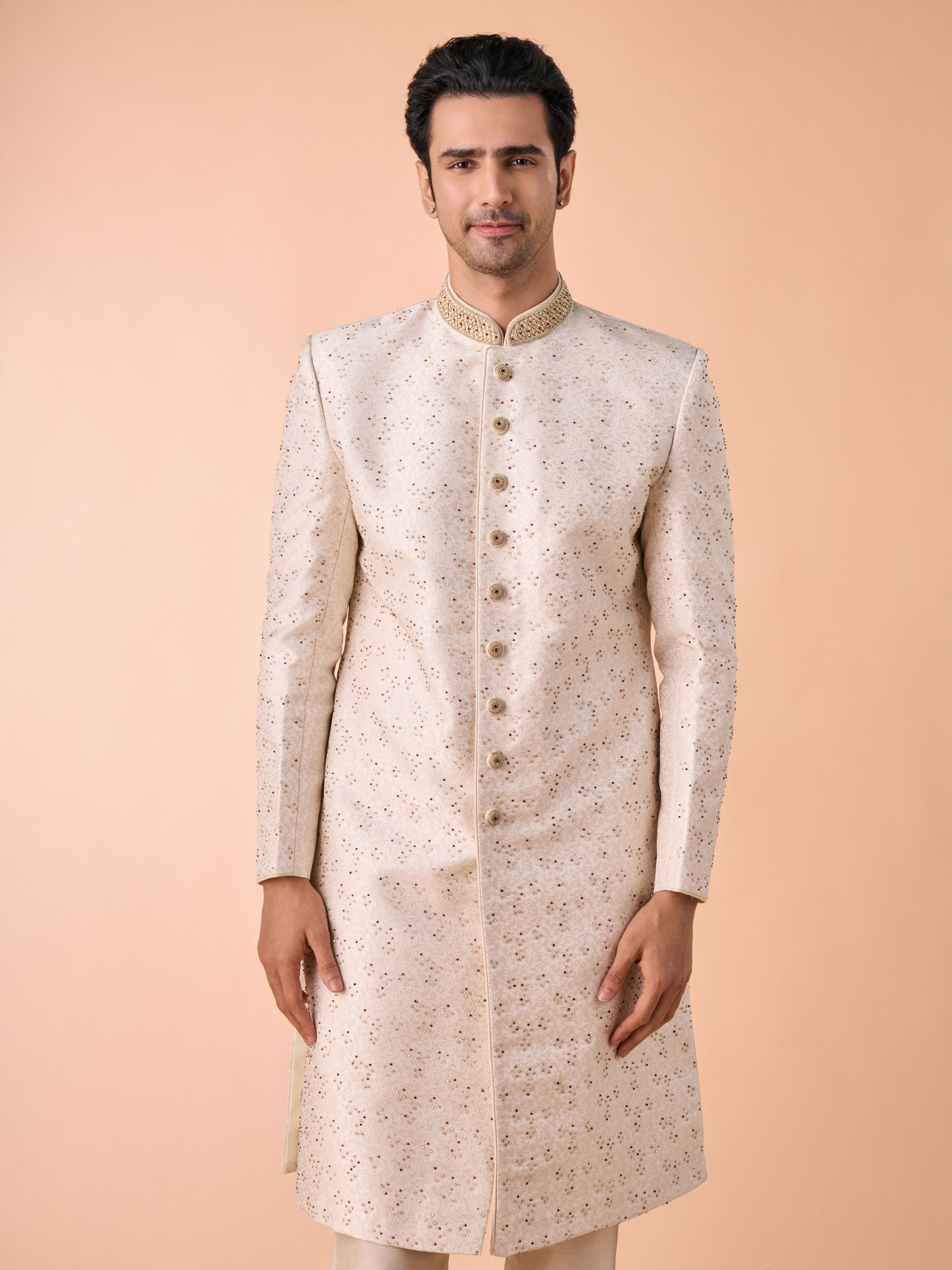 Manyavar Men Cream-coloured Radiant Sherwani