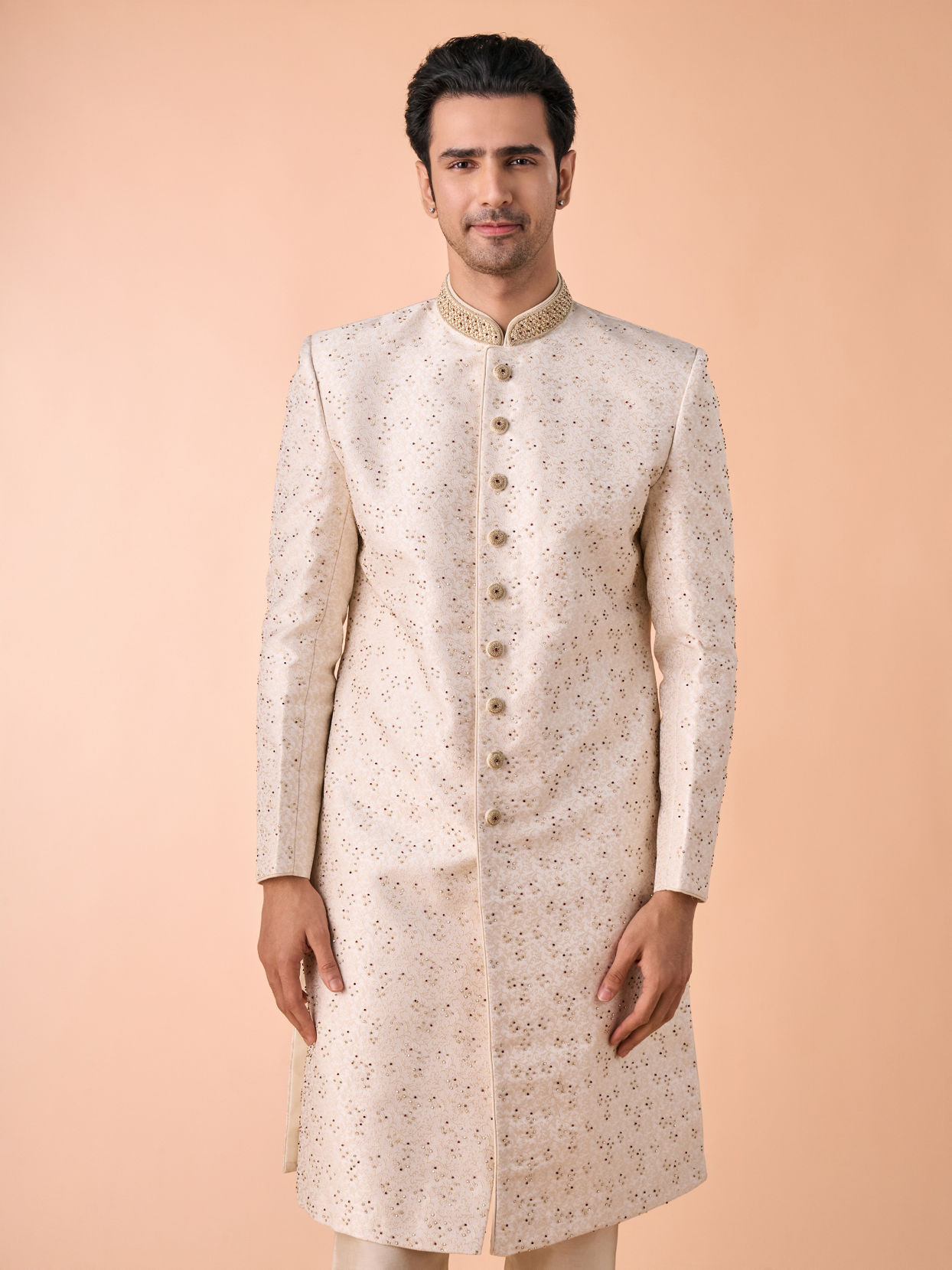 Manyavar Men Cream-coloured Radiant Sherwani