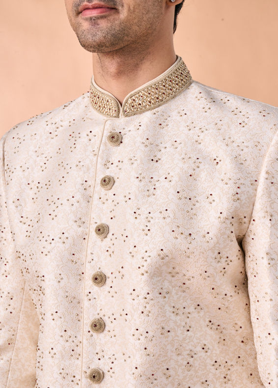 Manyavar Men Cream-coloured Radiant Sherwani