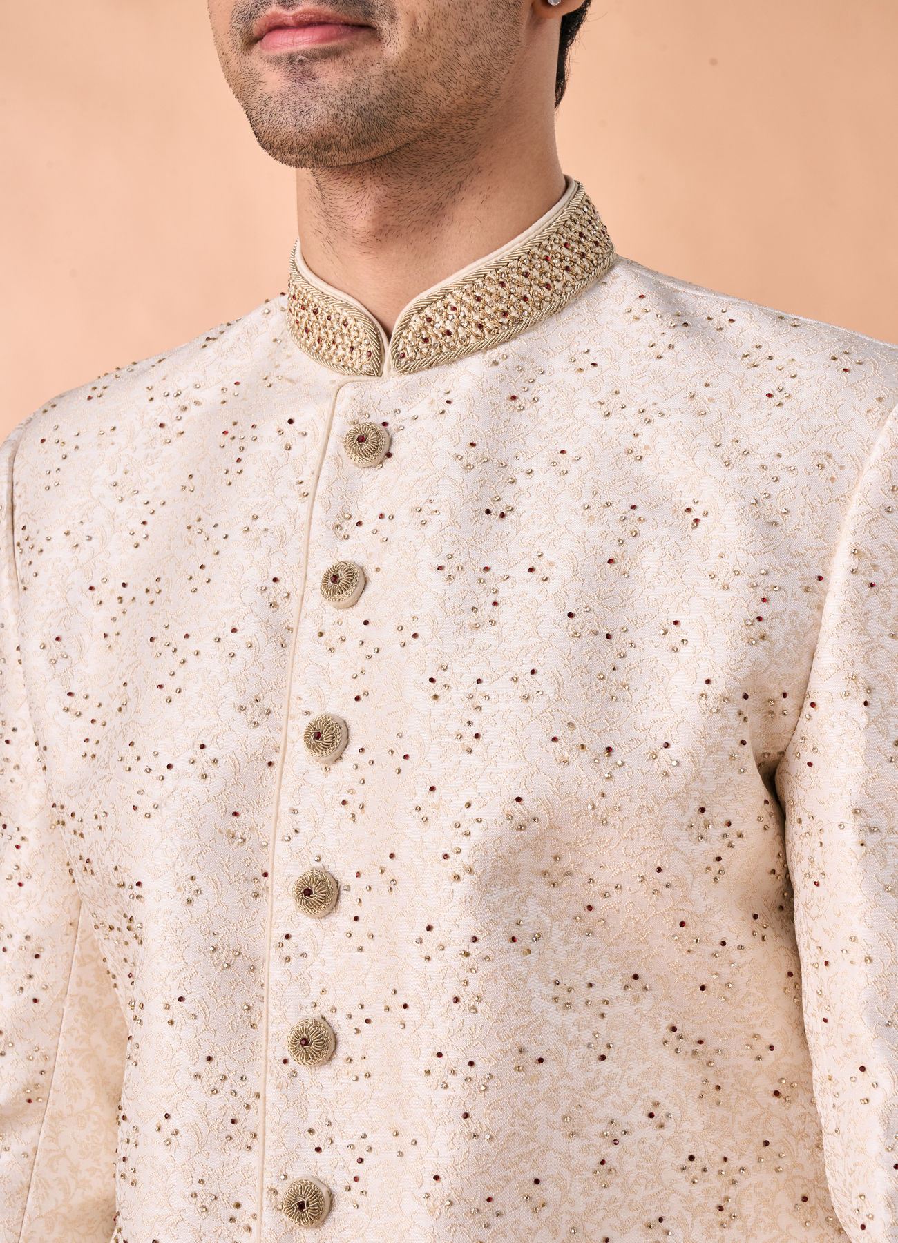 Manyavar Men Cream-coloured Radiant Sherwani